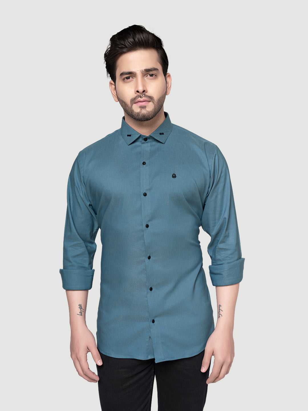 Black and White Designer Shirts with Collar Accessory & Metal Broach-5