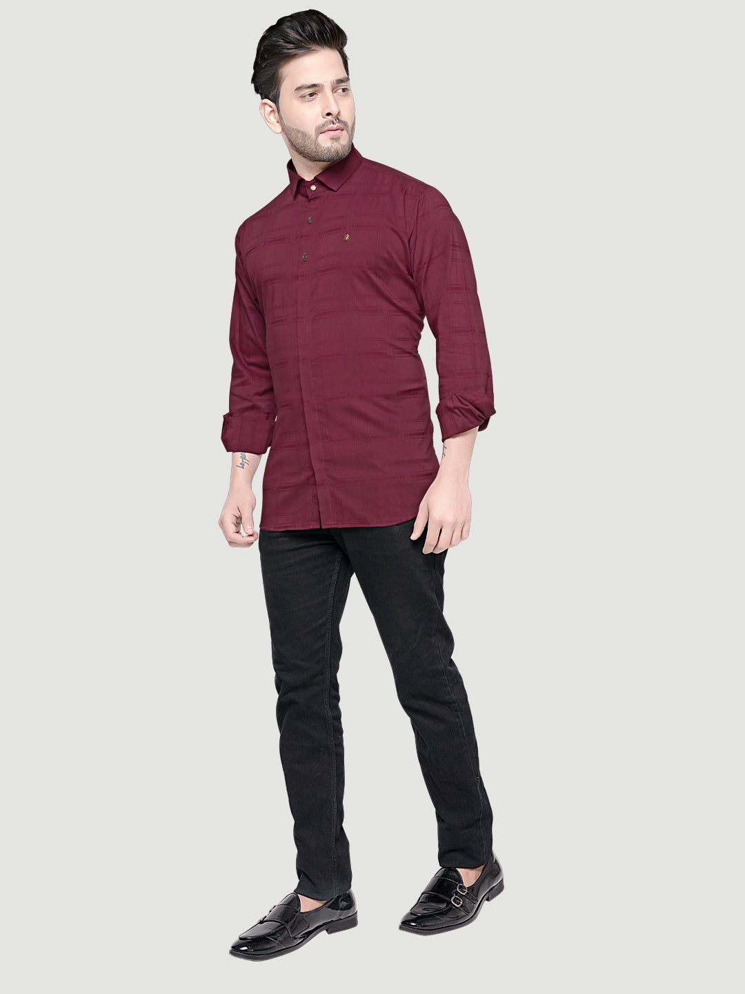 Black and White Shirts Designer Shirts with Collar Accessories- Maroon
