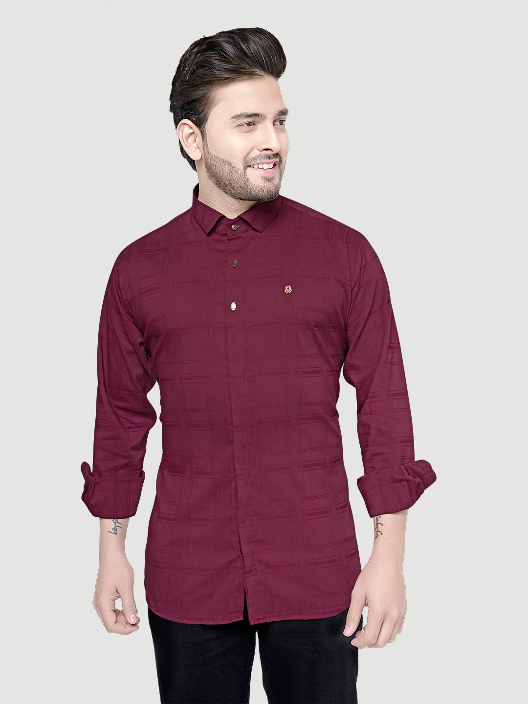 Black and White Shirts Designer Shirts with Collar Accessories- Maroon