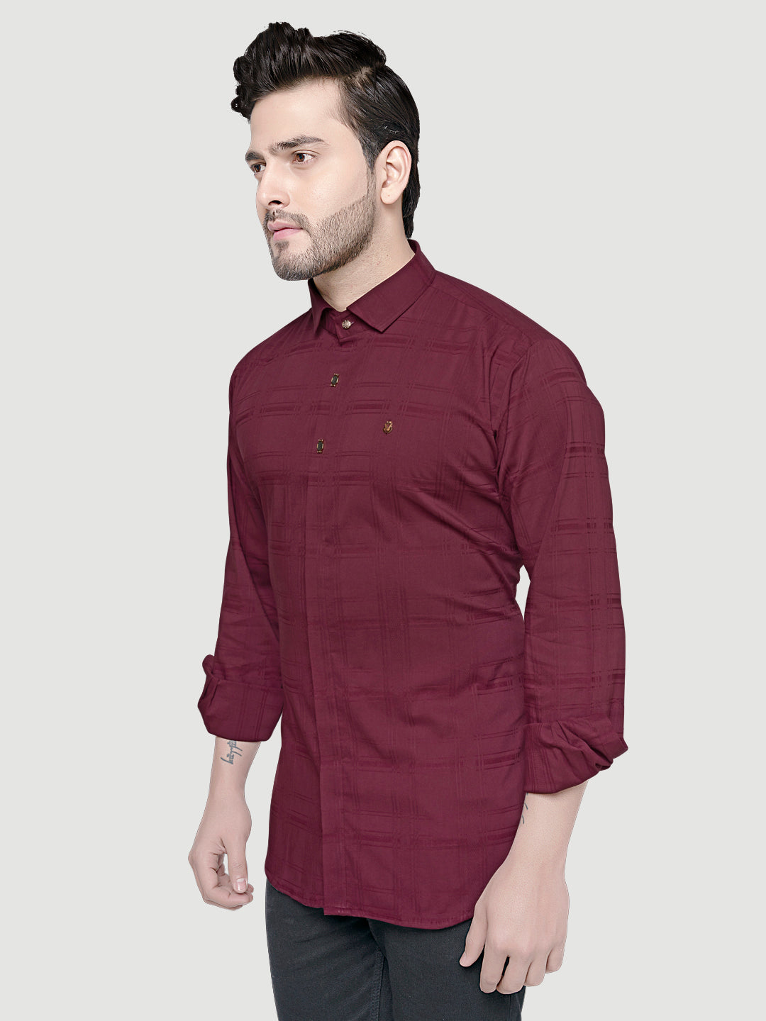 Black and White Shirts Designer Shirts with Collar Accessories- Maroon