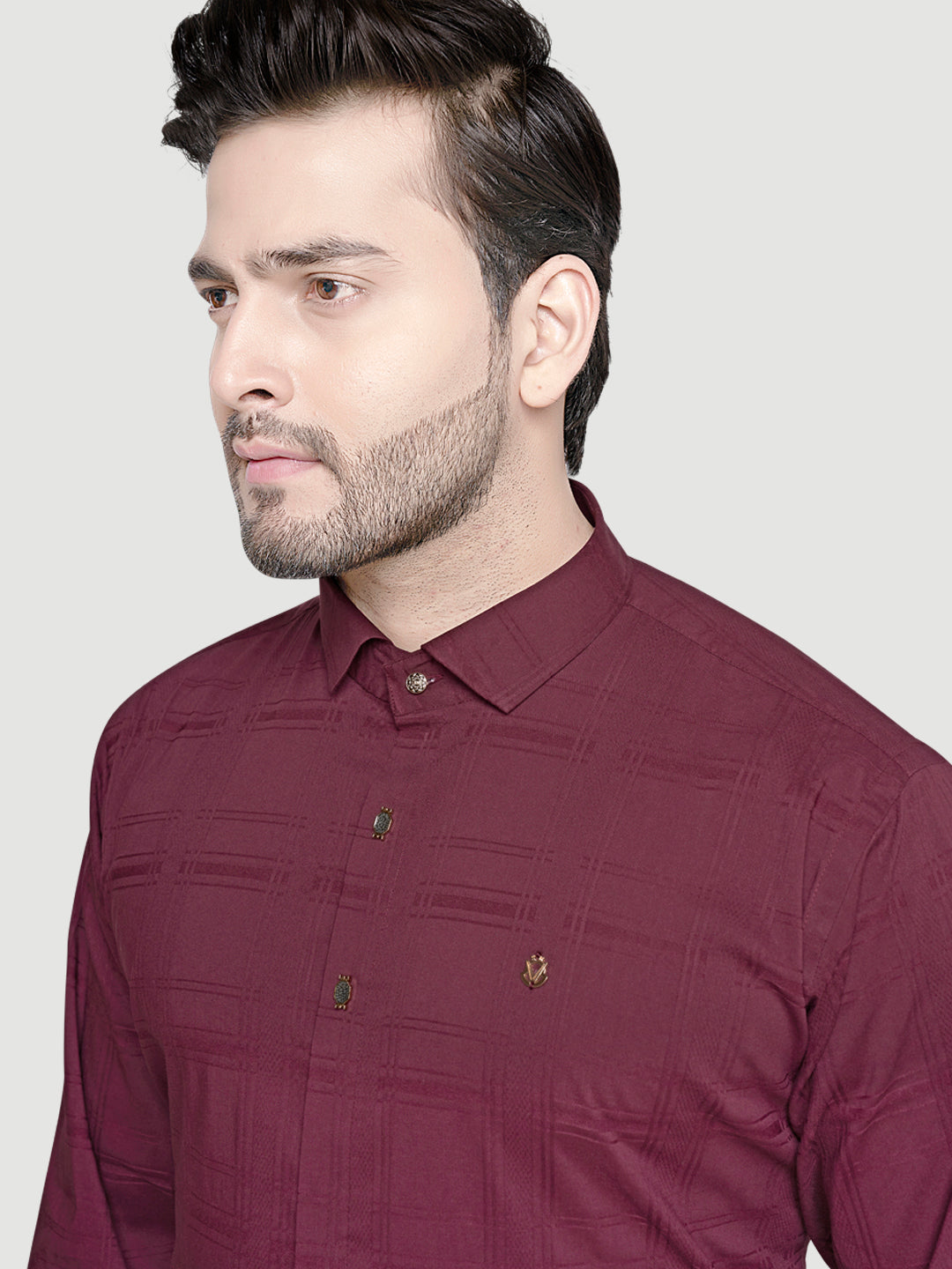 Black and White Shirts Designer Shirts with Collar Accessories- Maroon