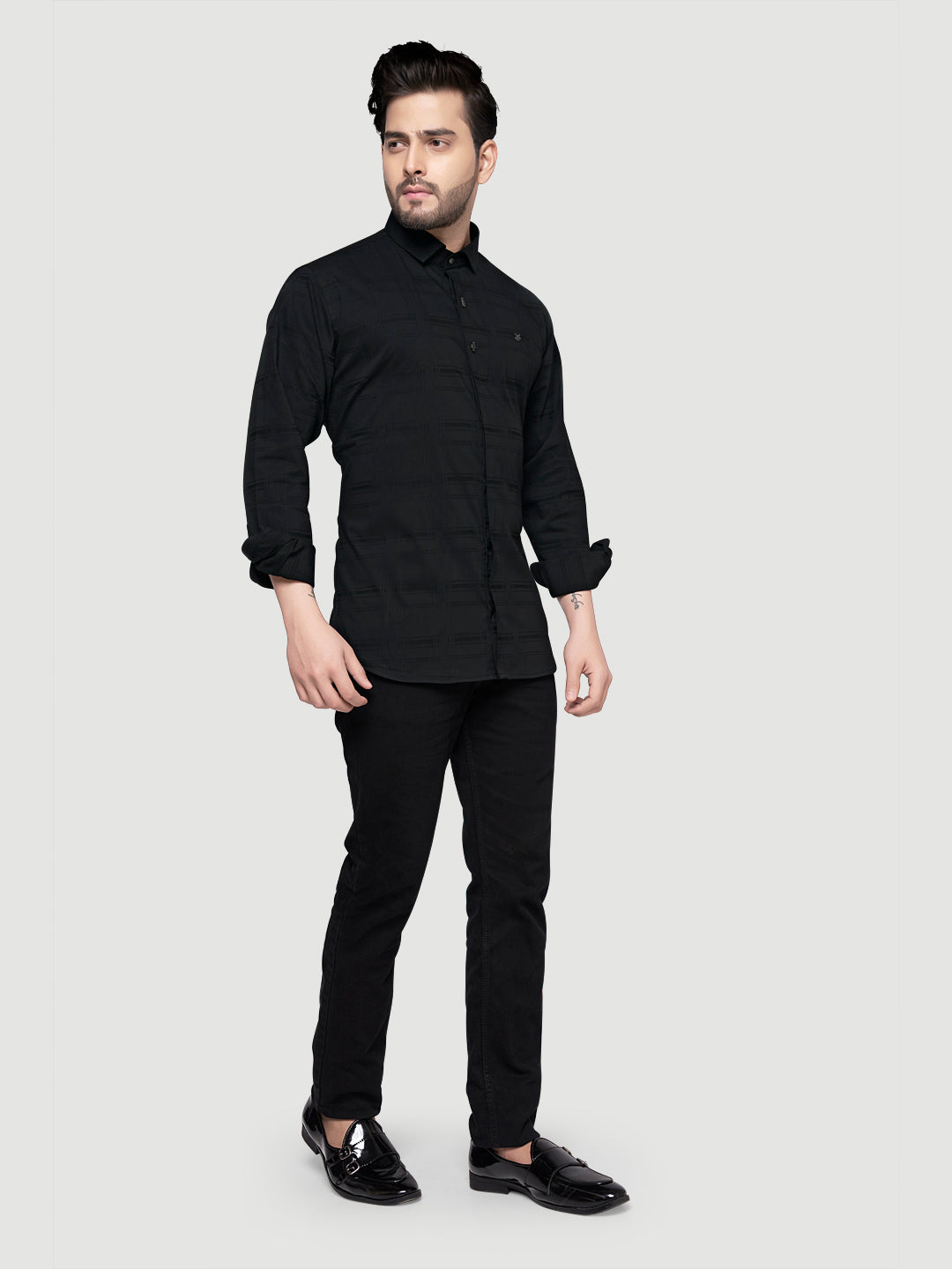 Designer Shirts with Collar Accessories- Black