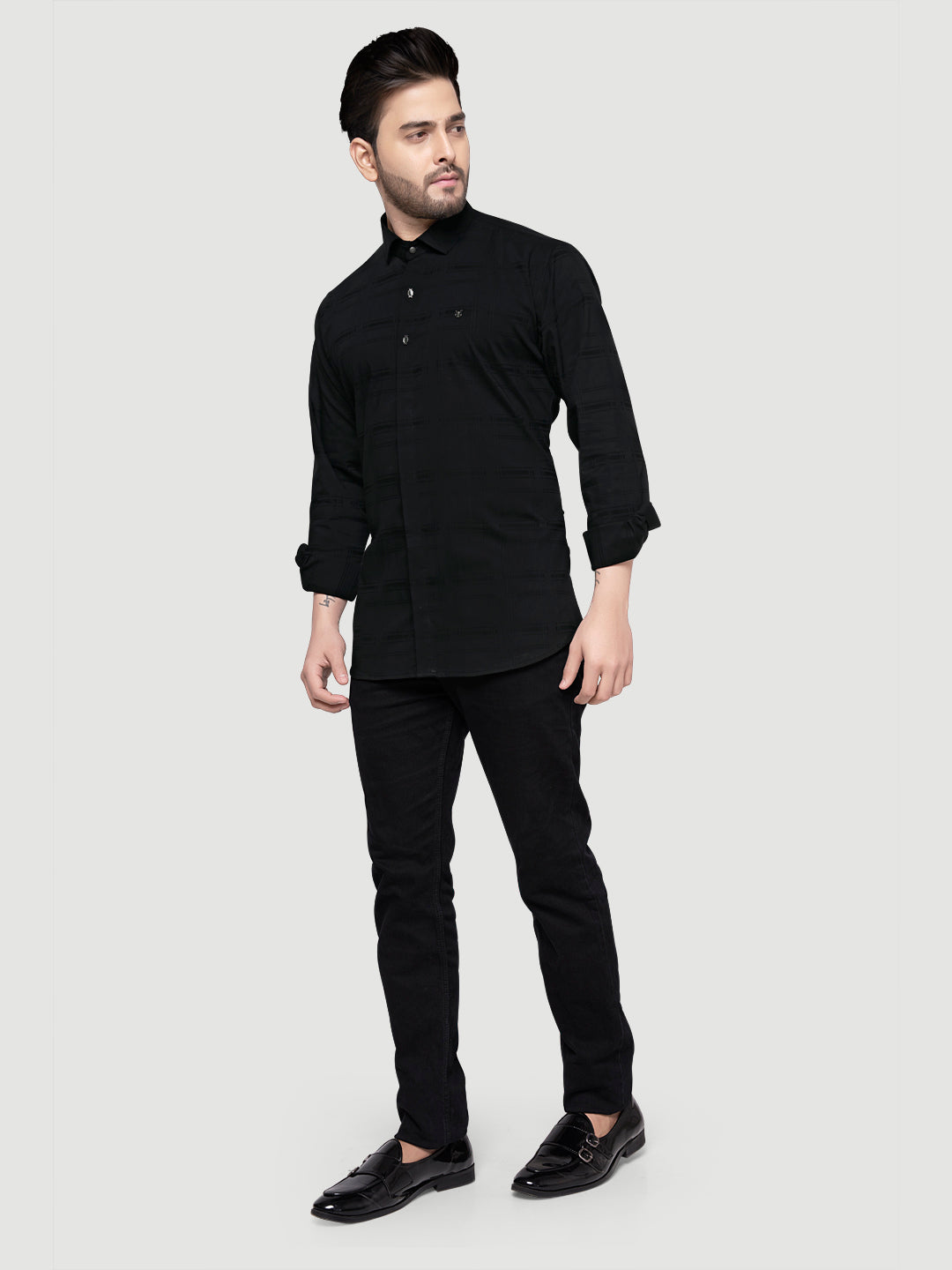 Designer Shirts with Collar Accessories- Black