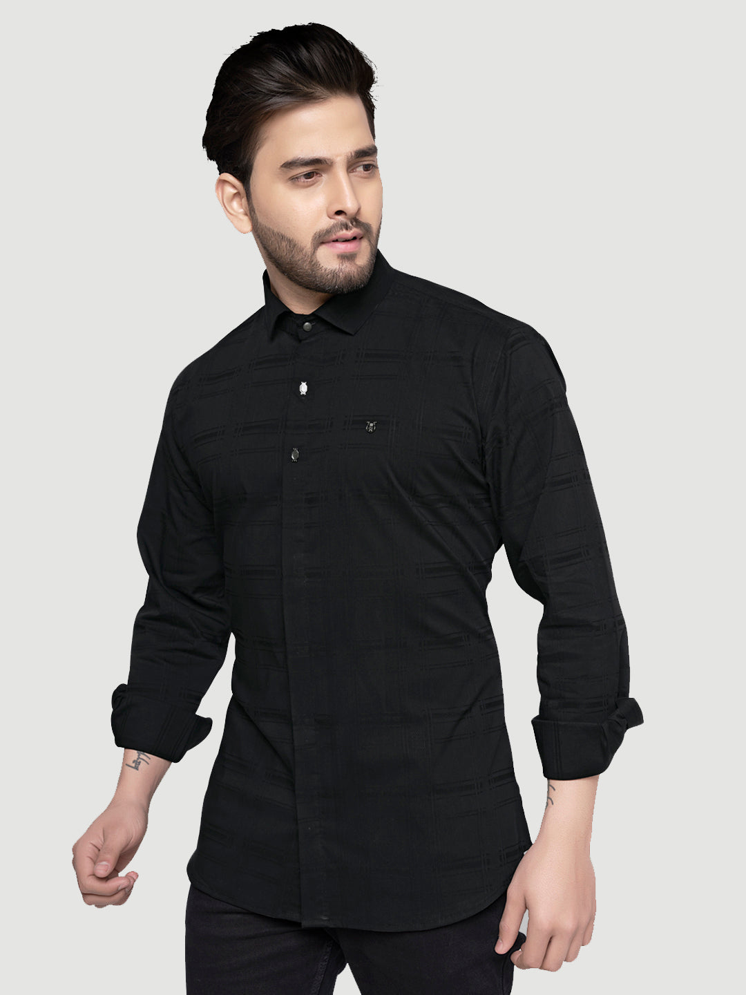 Designer Shirts with Collar Accessories- Black