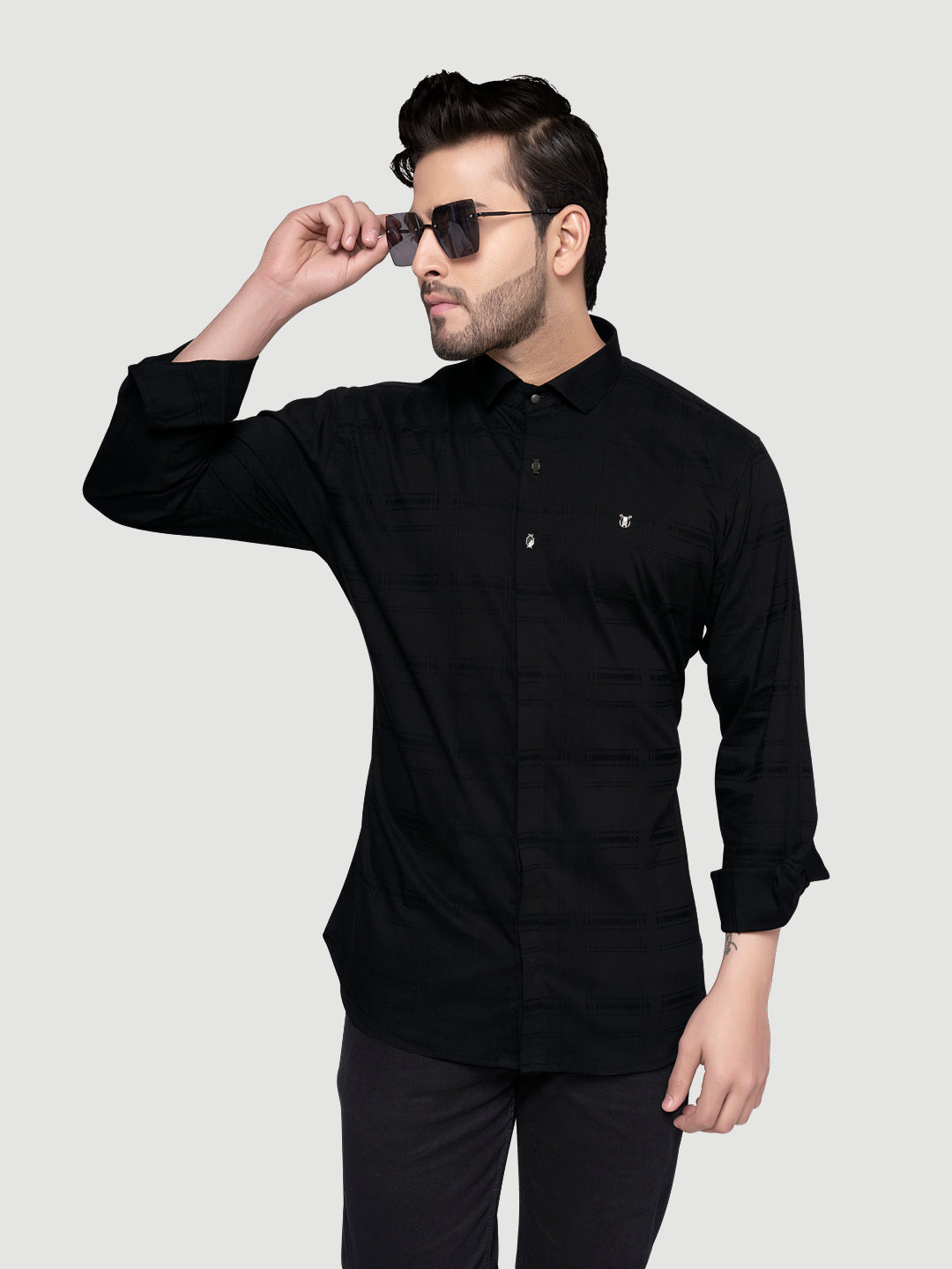 Designer Shirts with Collar Accessories- Black