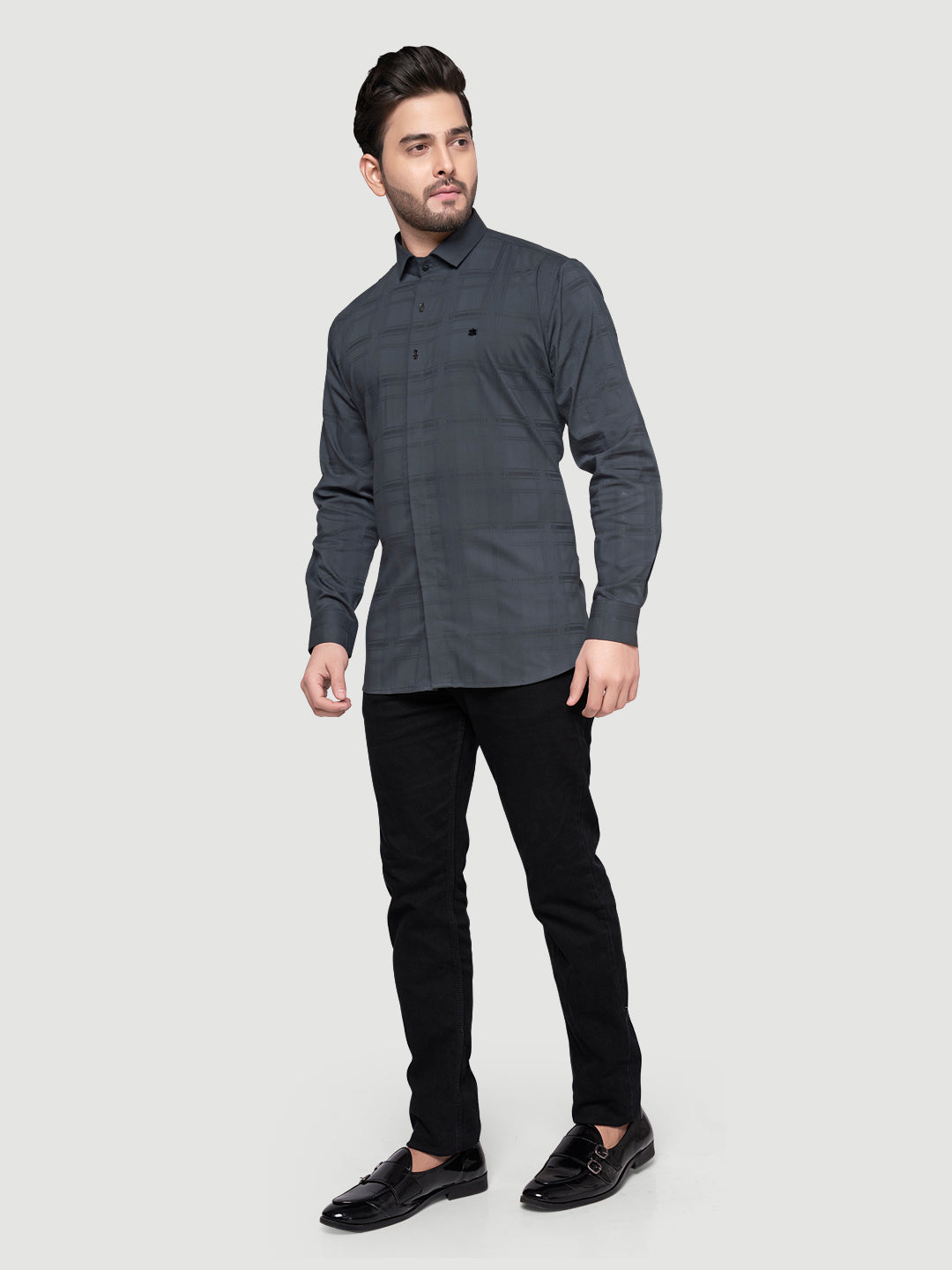 Designer Shirts with Collar Accessories- Grey