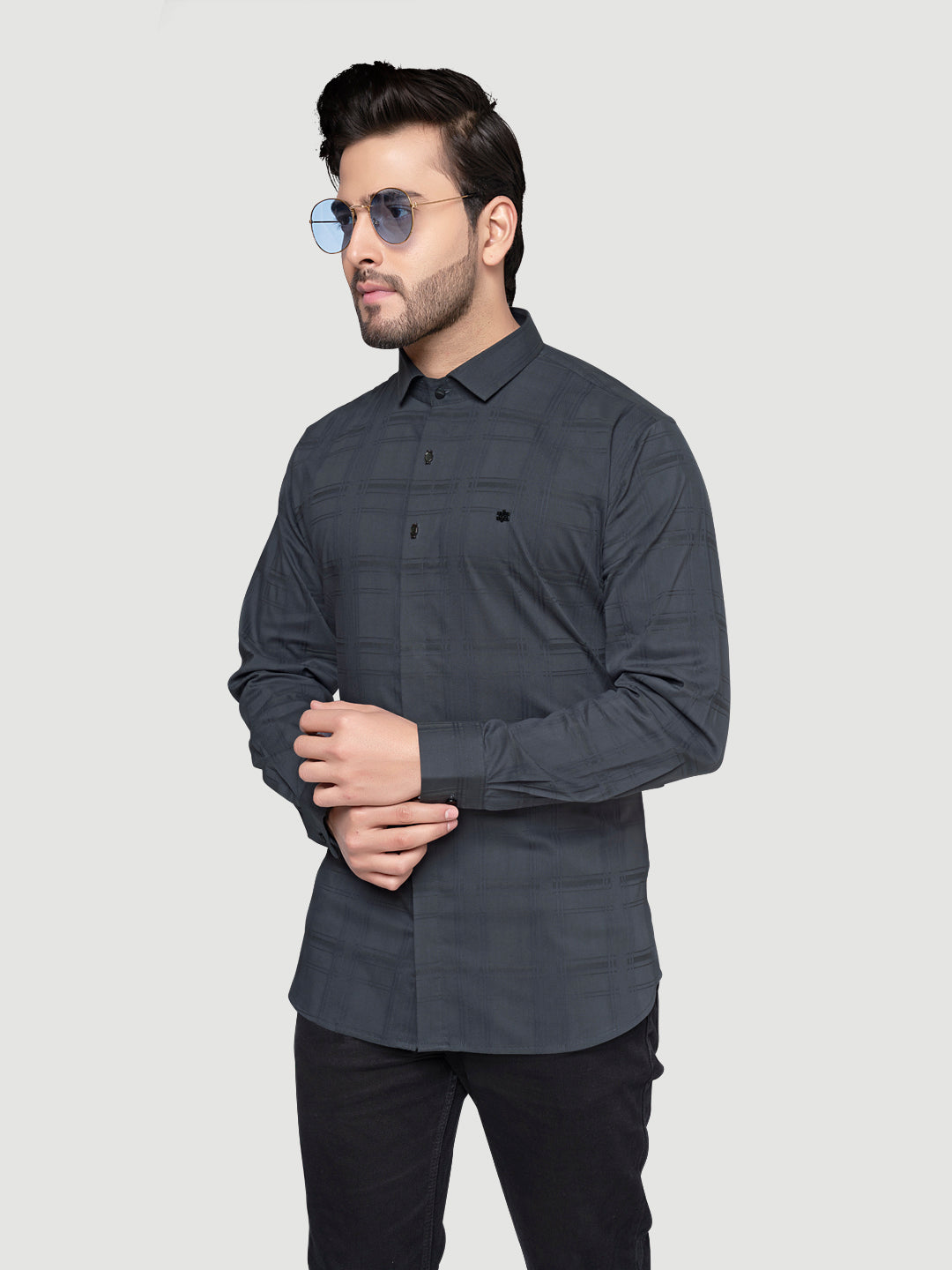 Designer Shirts with Collar Accessories- Grey