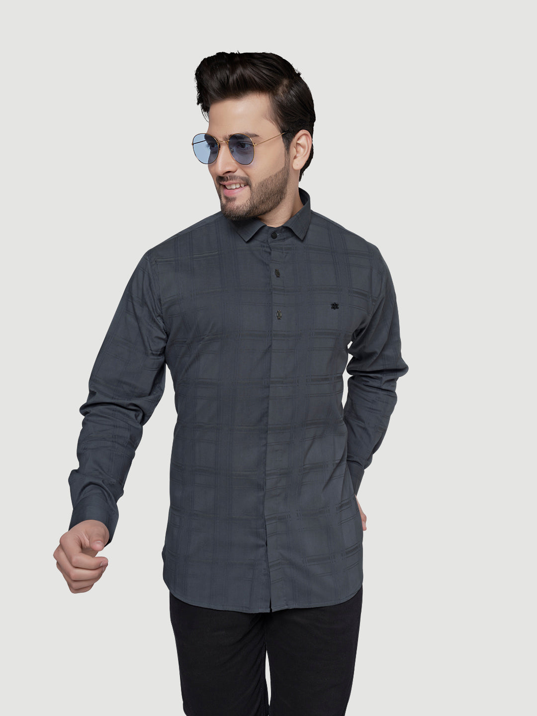 Designer Shirts with Collar Accessories- Grey