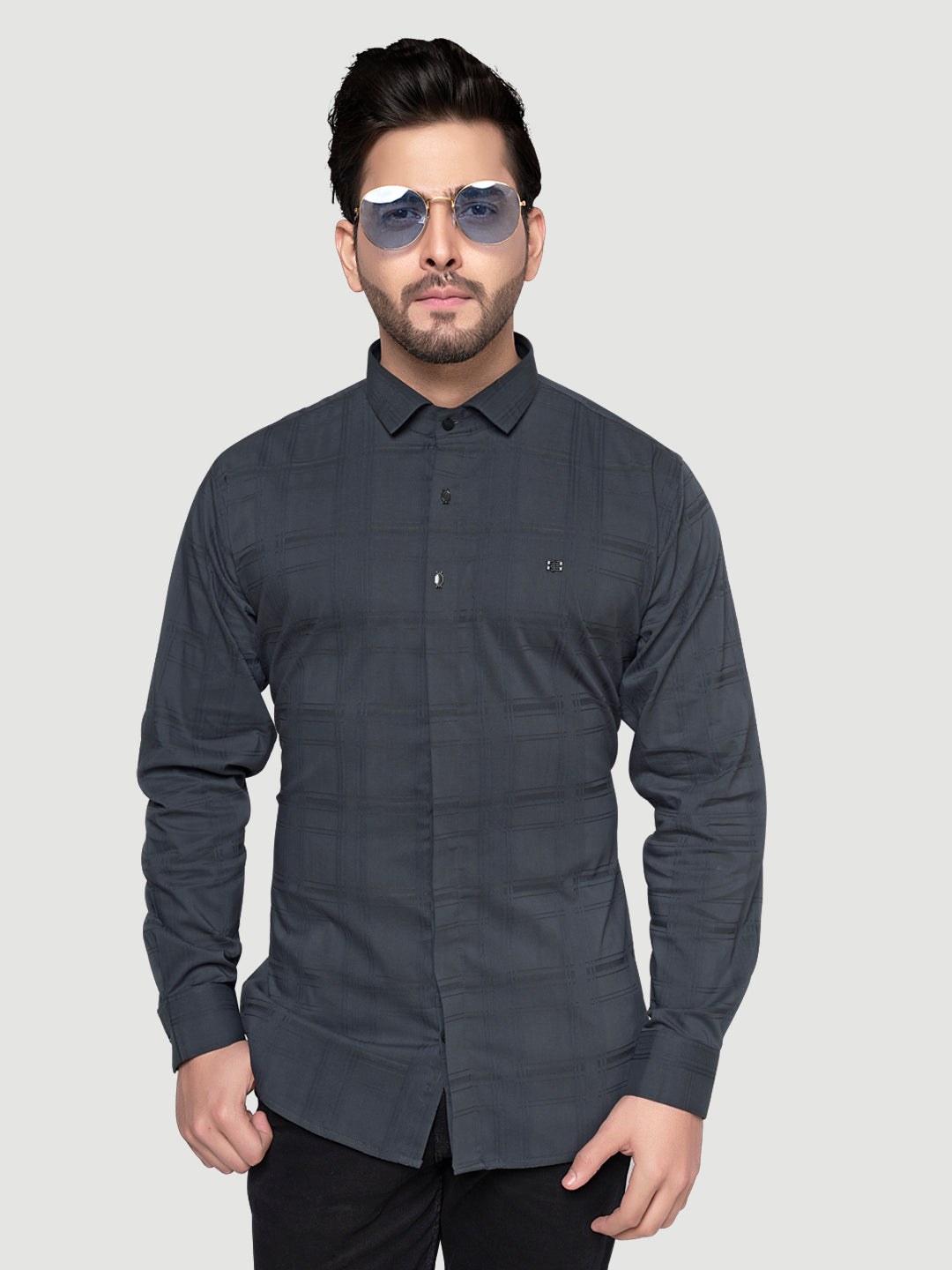Designer Shirts with Collar Accessories- Grey