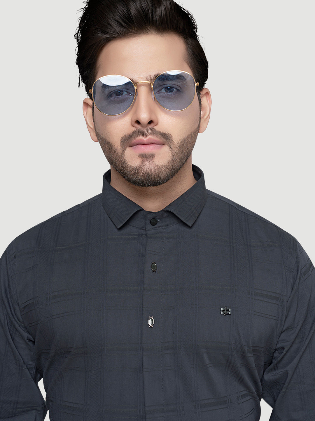 Designer Shirts with Collar Accessories- Grey
