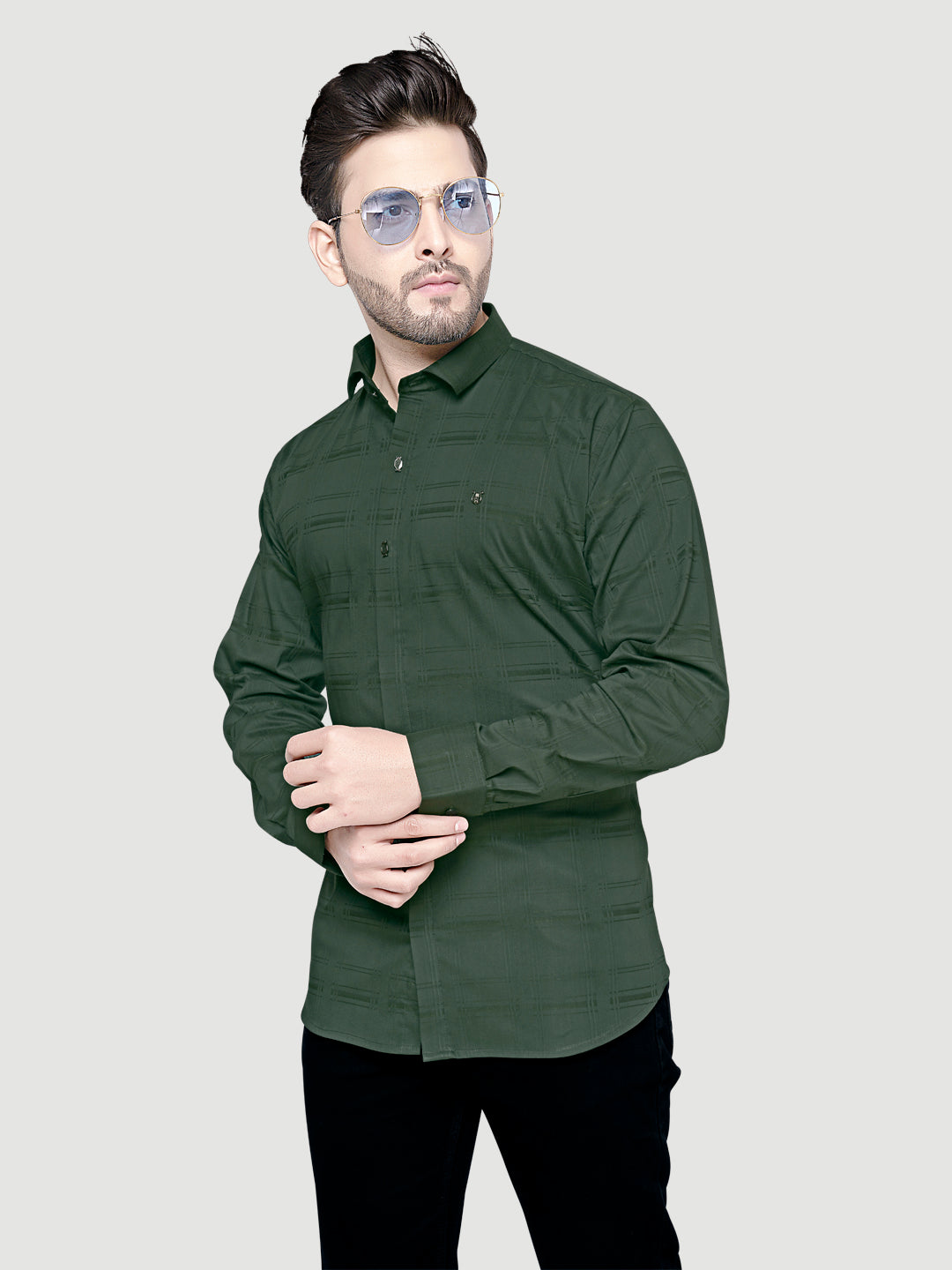 Designer Shirts with Collar Accessories- Green