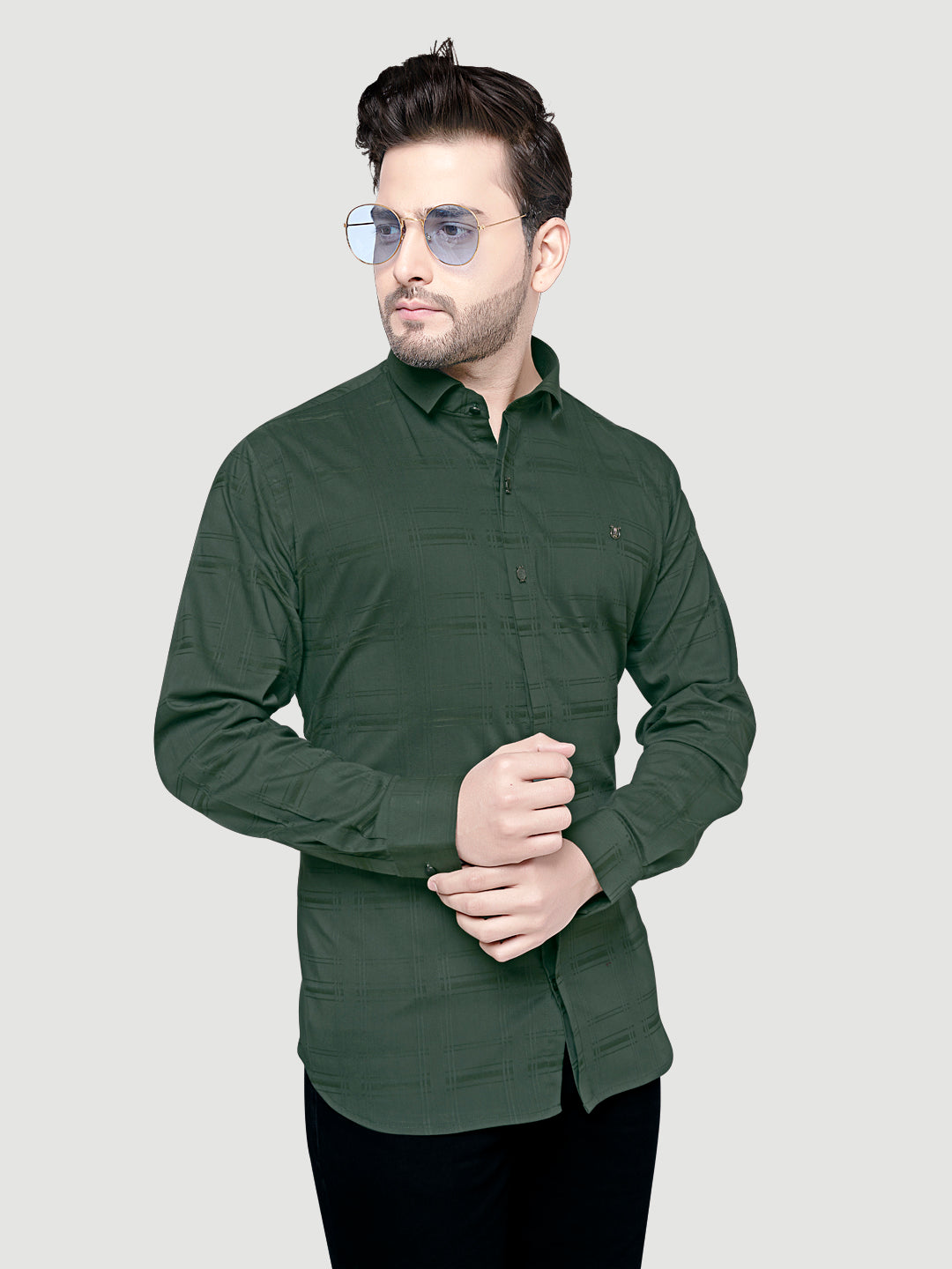 Designer Shirts with Collar Accessories- Green