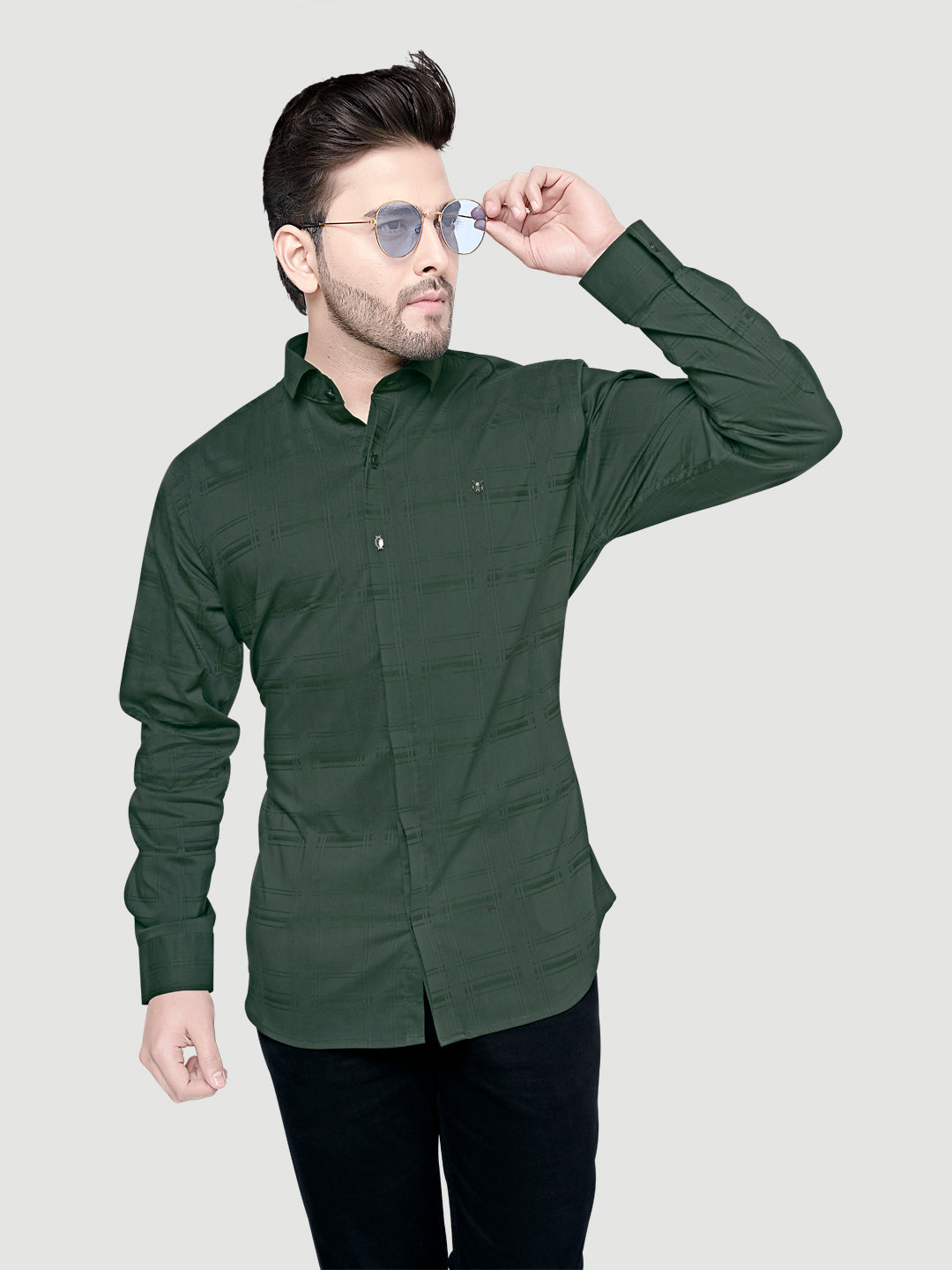 Designer Shirts with Collar Accessories- Green