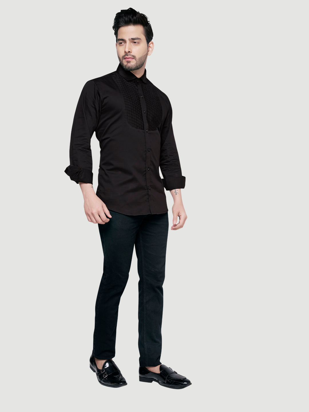 Blakc and White The Perfect Tuxedo Shirt Black