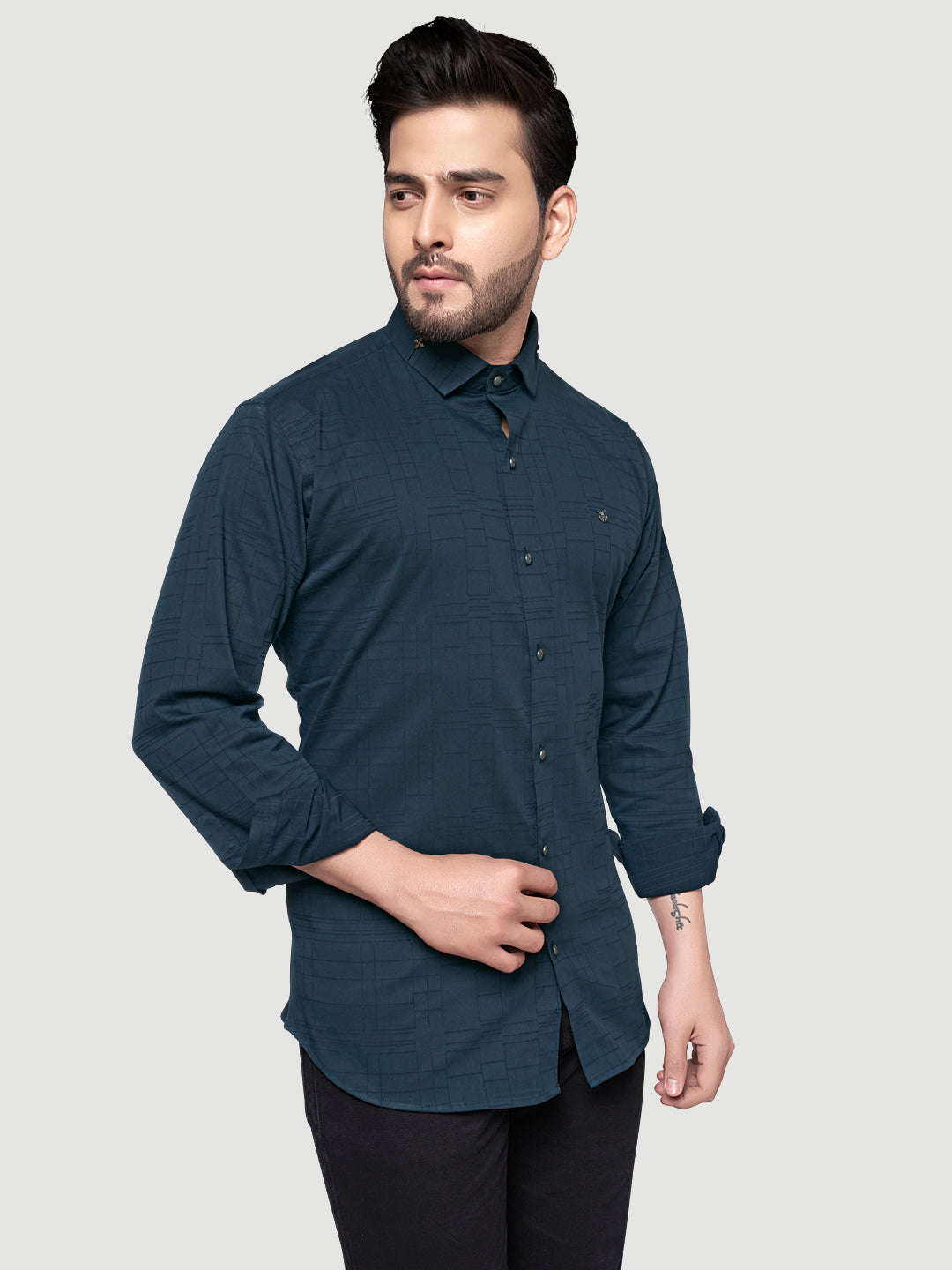 Men's Designer Shirt with Collar Accessory & Broach