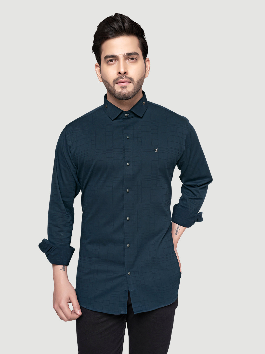Men's Designer Shirt with Collar Accessory & Broach