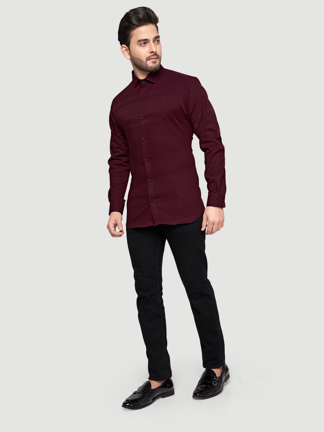 Black and White Men's Designer Shirt with Collar Accessory & Broach 4