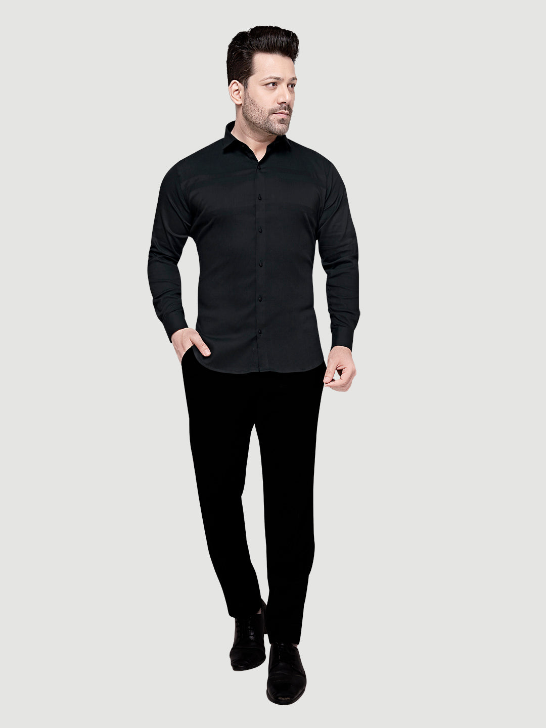 Black and White Men's Designer Shirt with Collar Accessory & Broach 7