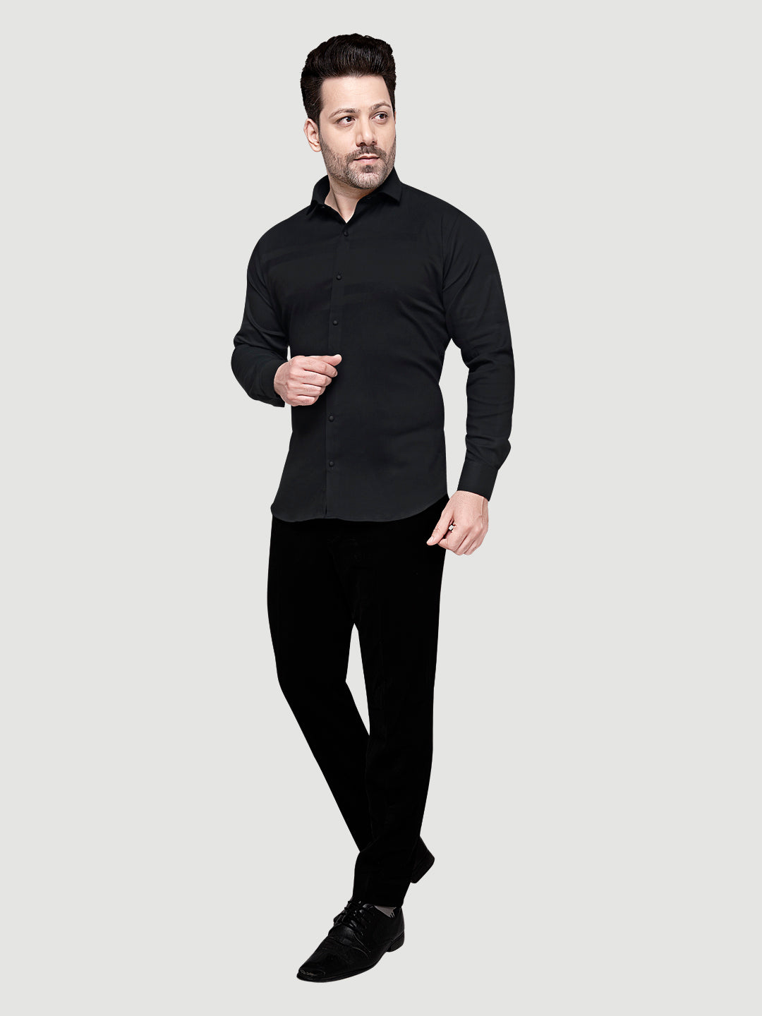 Black and White Men's Designer Shirt with Collar Accessory & Broach 7