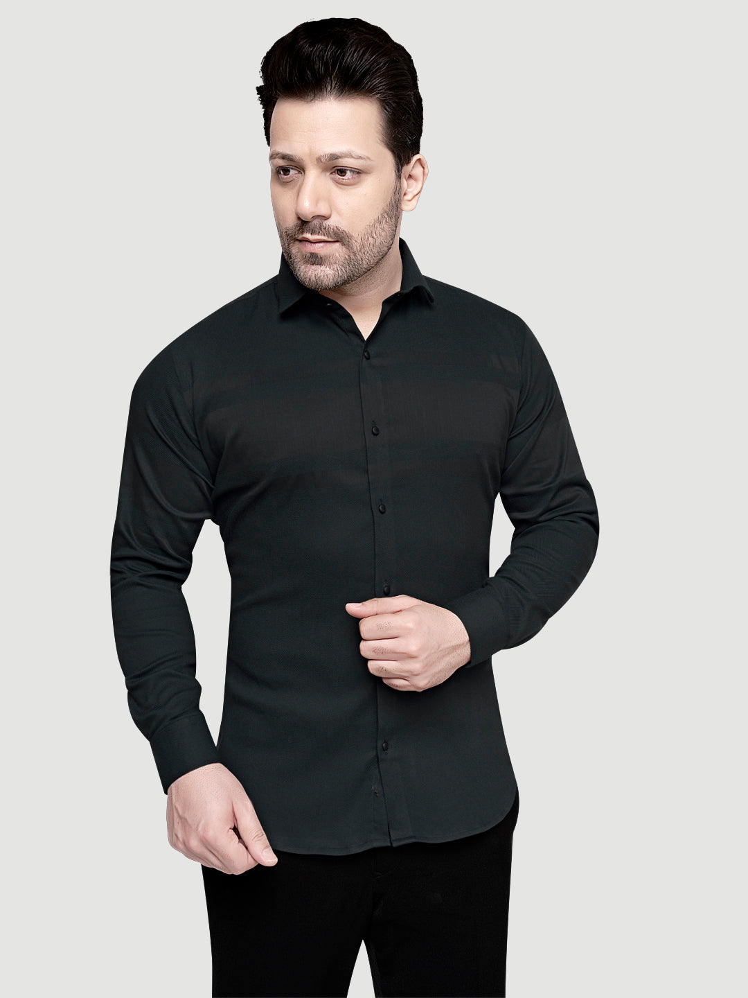 Black and White Men's Designer Shirt with Collar Accessory & Broach 7