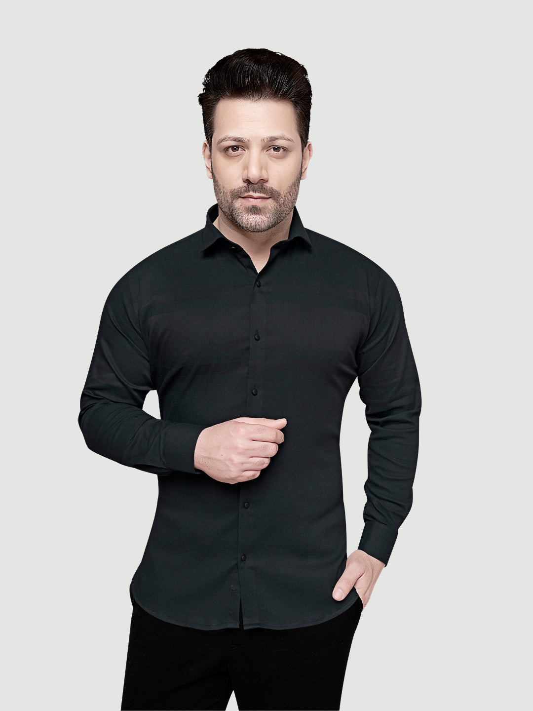 Black and White Men's Designer Shirt with Collar Accessory & Broach 7