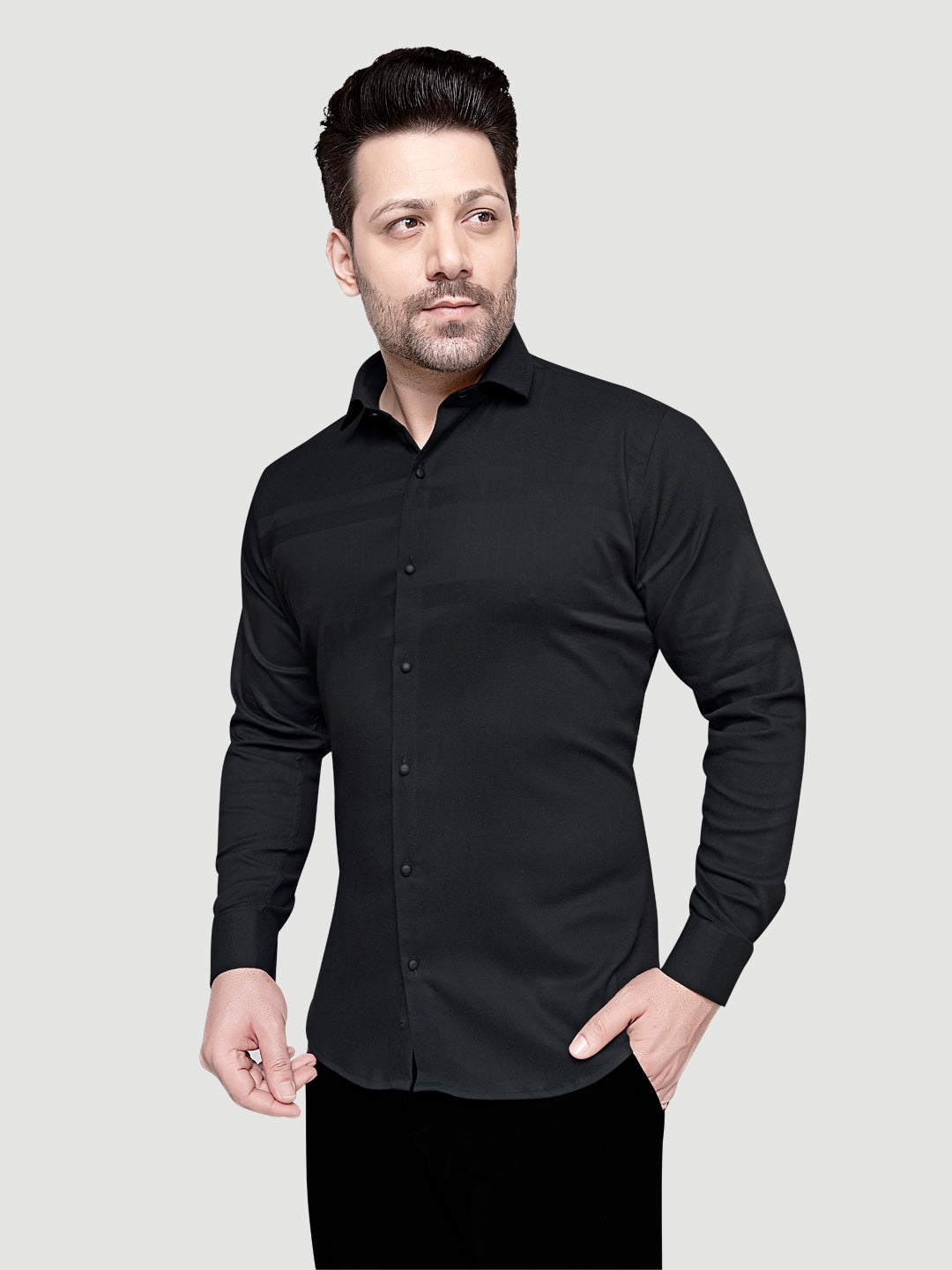 Black and White Men's Designer Shirt with Collar Accessory & Broach 7