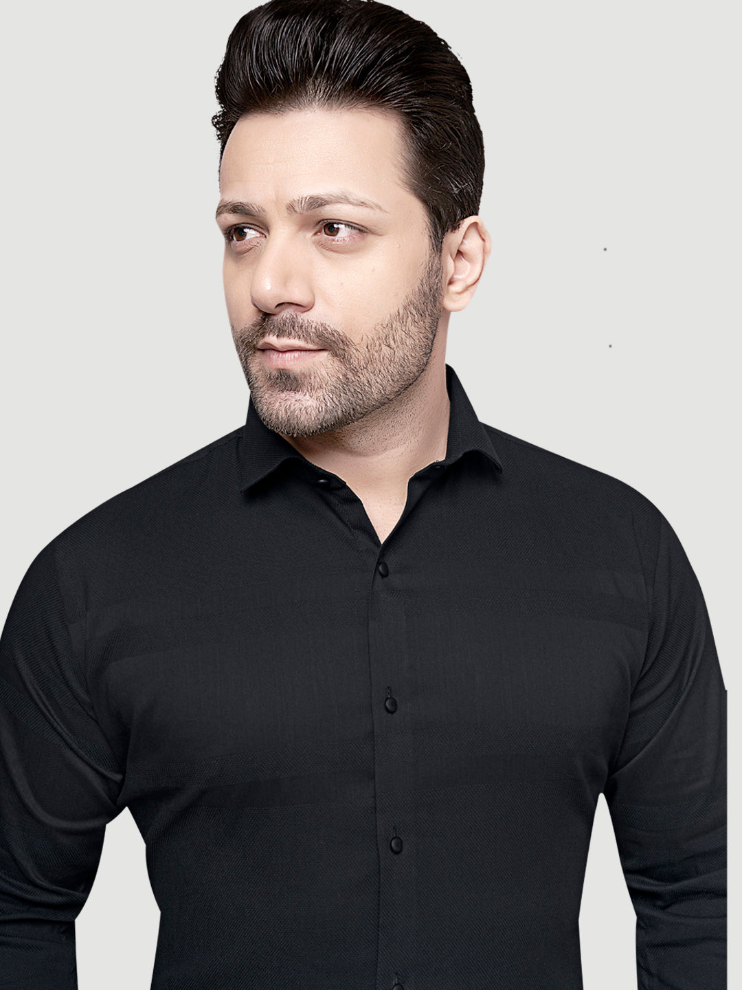 Black and White Men's Designer Shirt with Collar Accessory & Broach 7