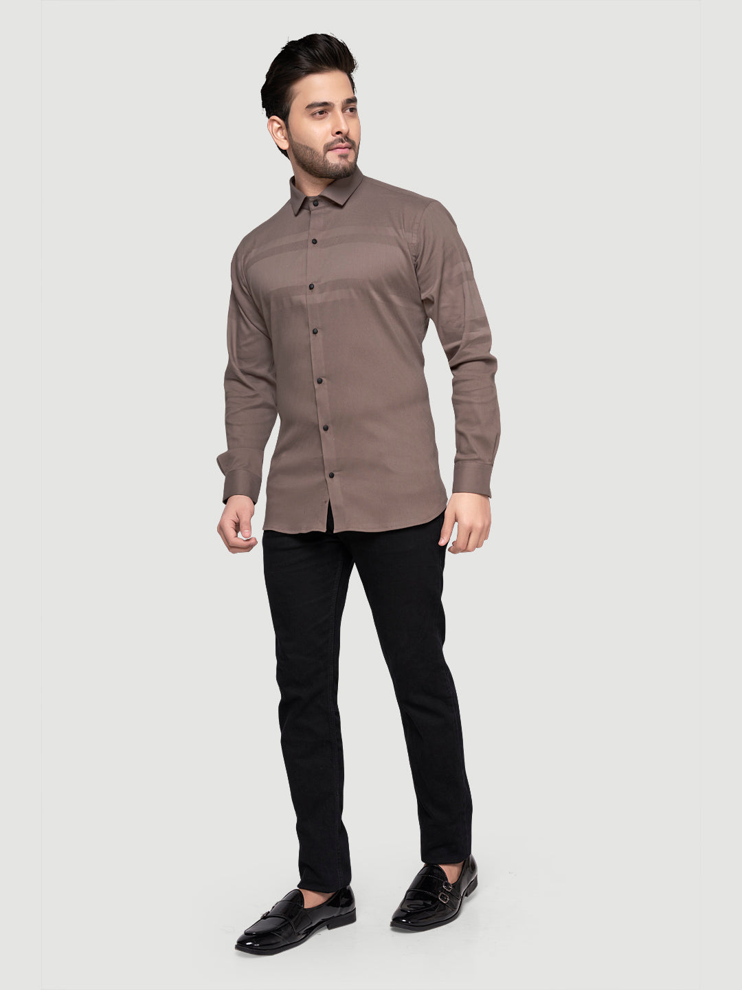Black and White Men's Designer Shirt with Collar Accessory & Broach 6