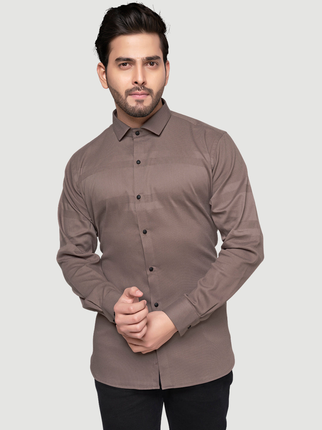 Black and White Men's Designer Shirt with Collar Accessory & Broach 6
