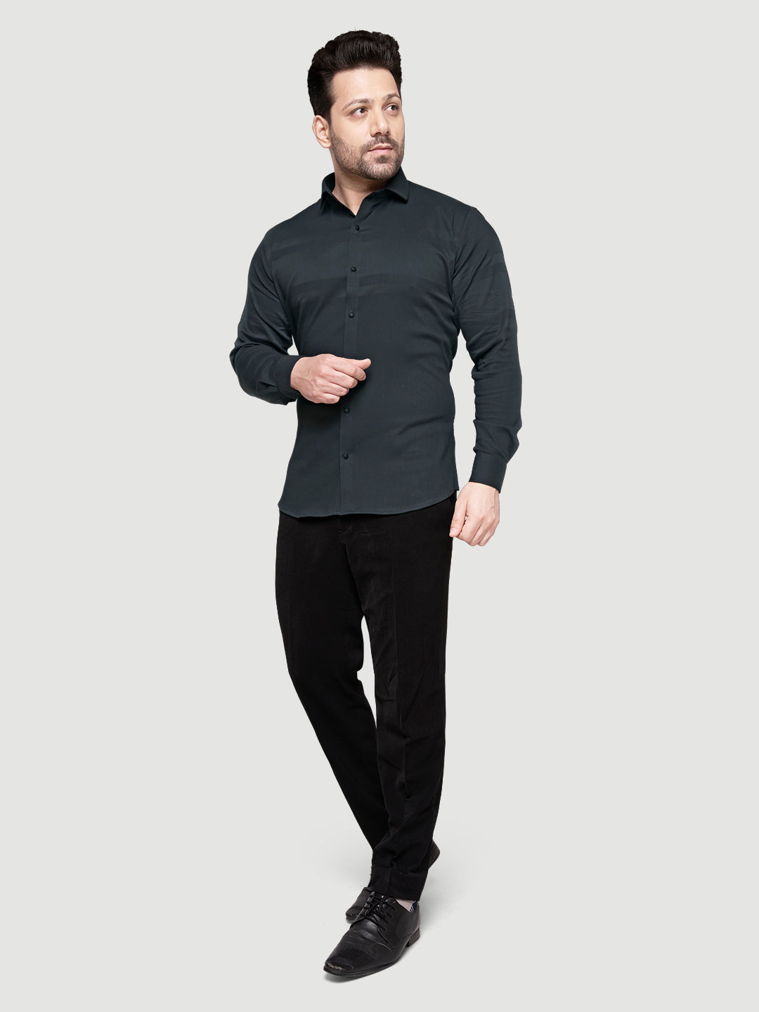 Black and White Men's Designer Shirt with Collar Accessory & Broach 5