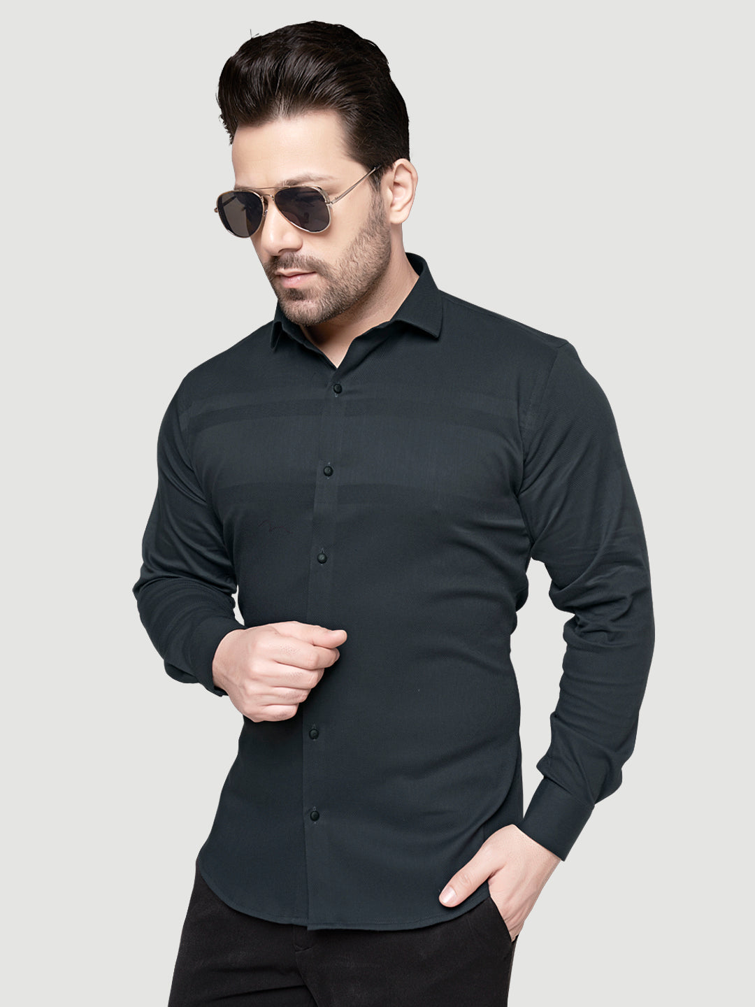 Black and White Men's Designer Shirt with Collar Accessory & Broach 5