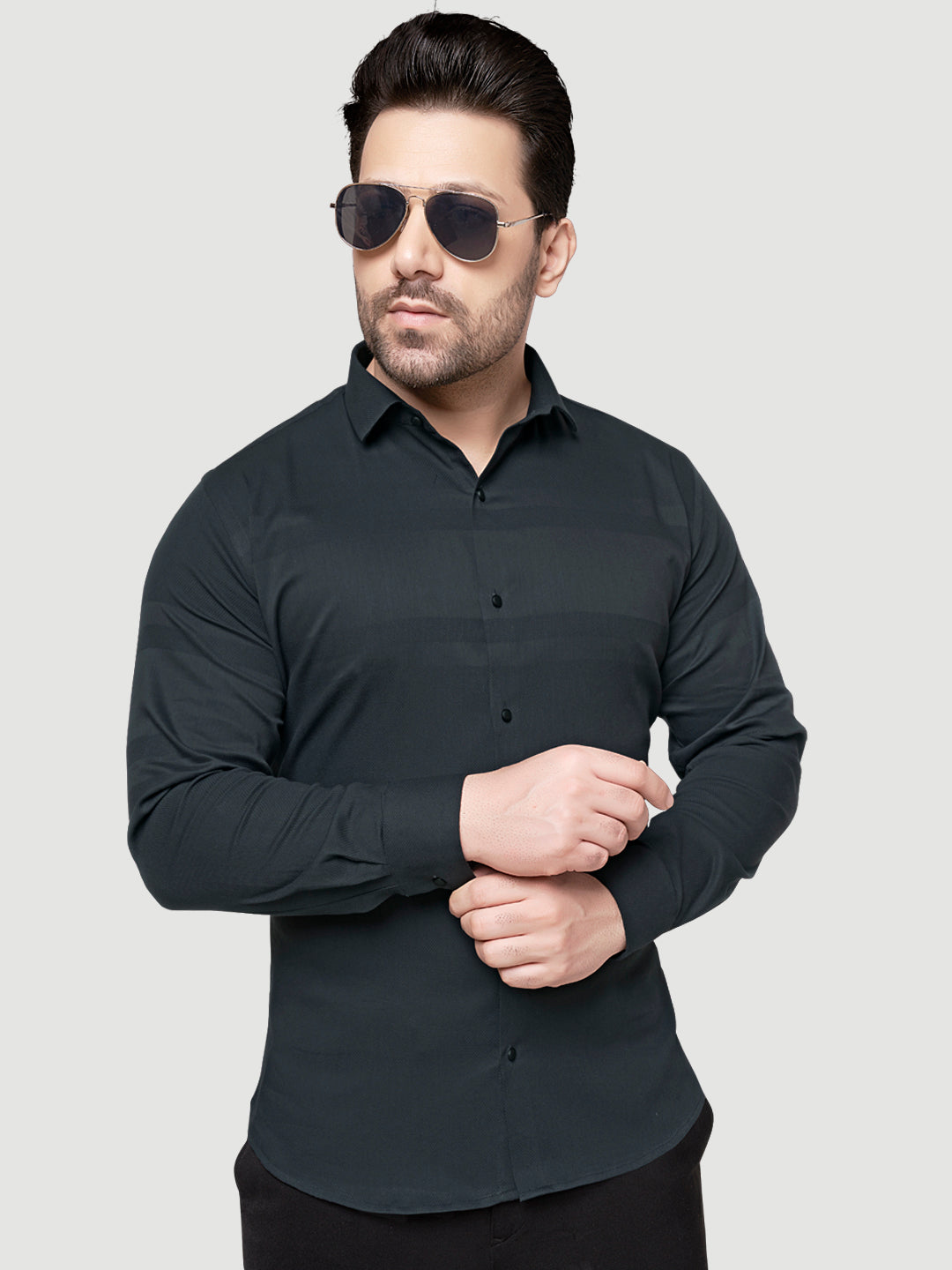 Black and White Men's Designer Shirt with Collar Accessory & Broach 5