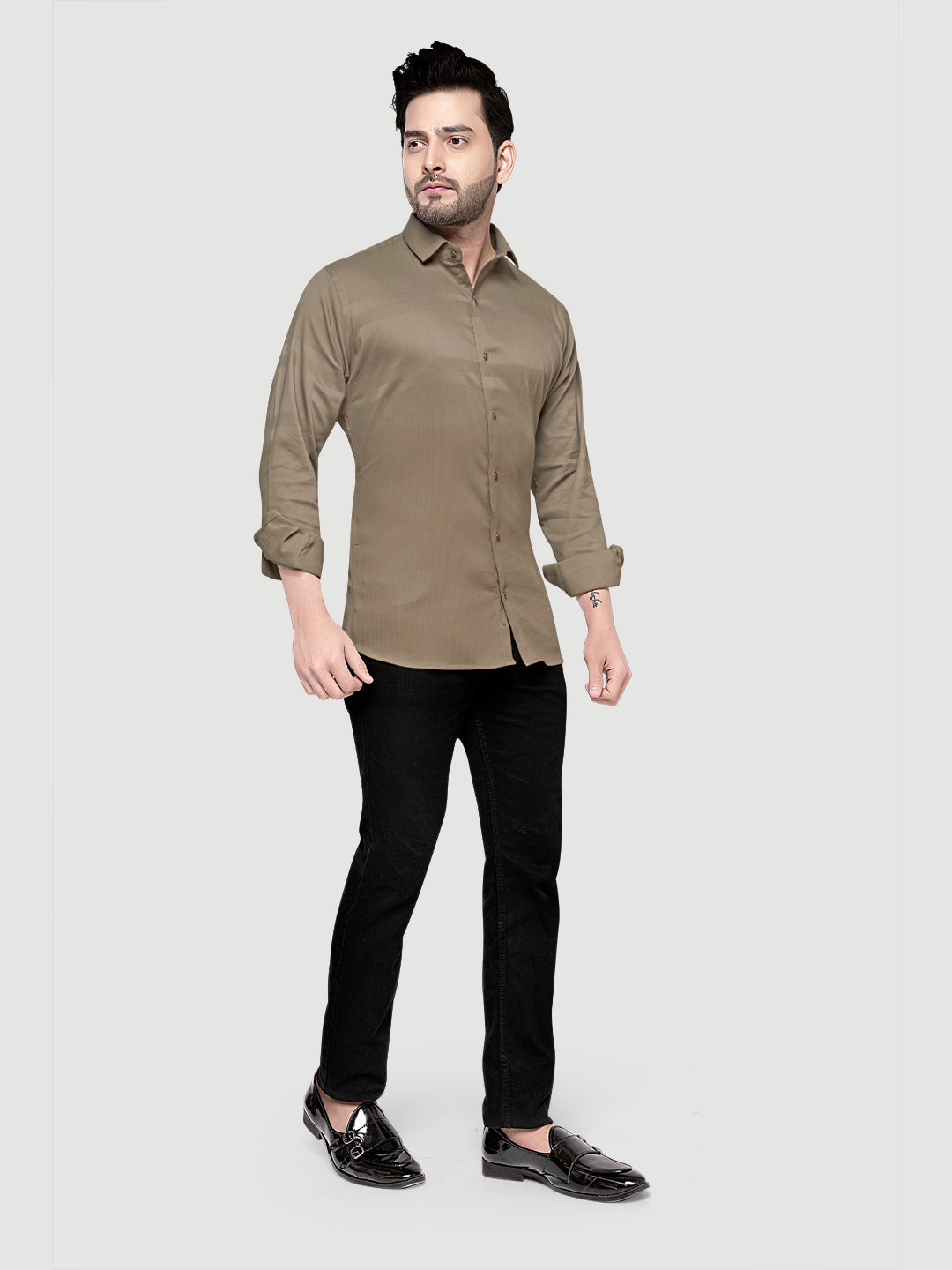 Black and White Men's Designer Shirt with Collar Accessory & Broach 2