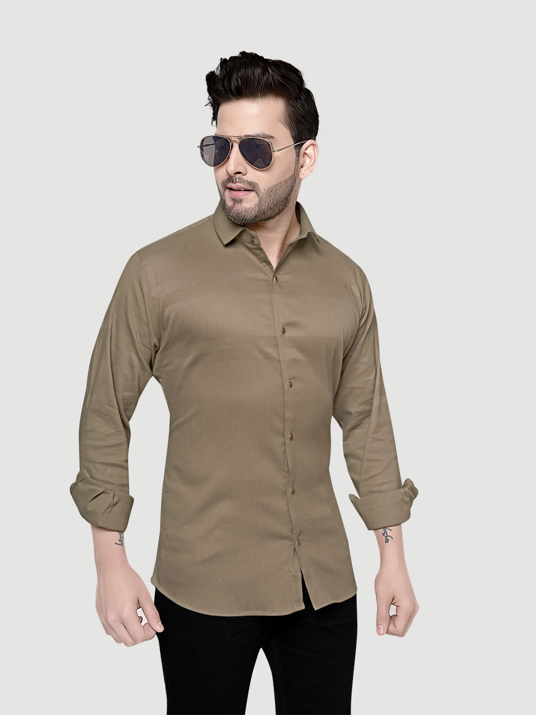 Black and White Men's Designer Shirt with Collar Accessory & Broach 2