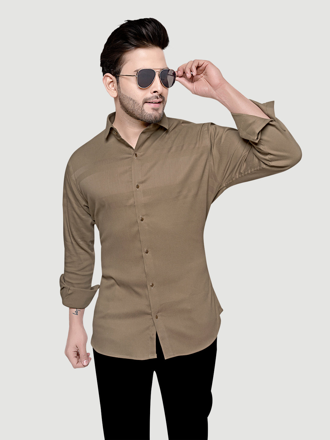Black and White Men's Designer Shirt with Collar Accessory & Broach 2