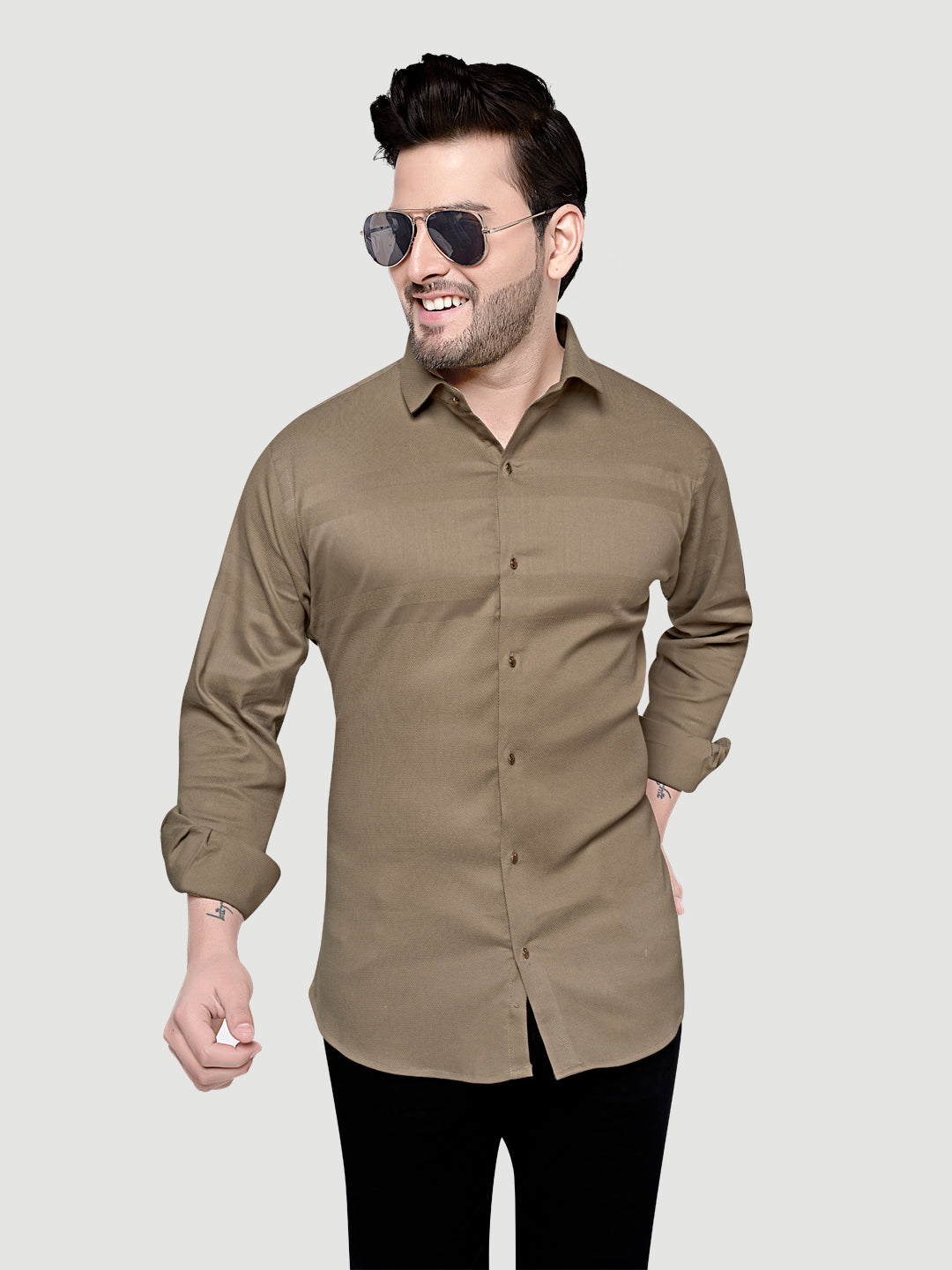 Black and White Men's Designer Shirt with Collar Accessory & Broach 2