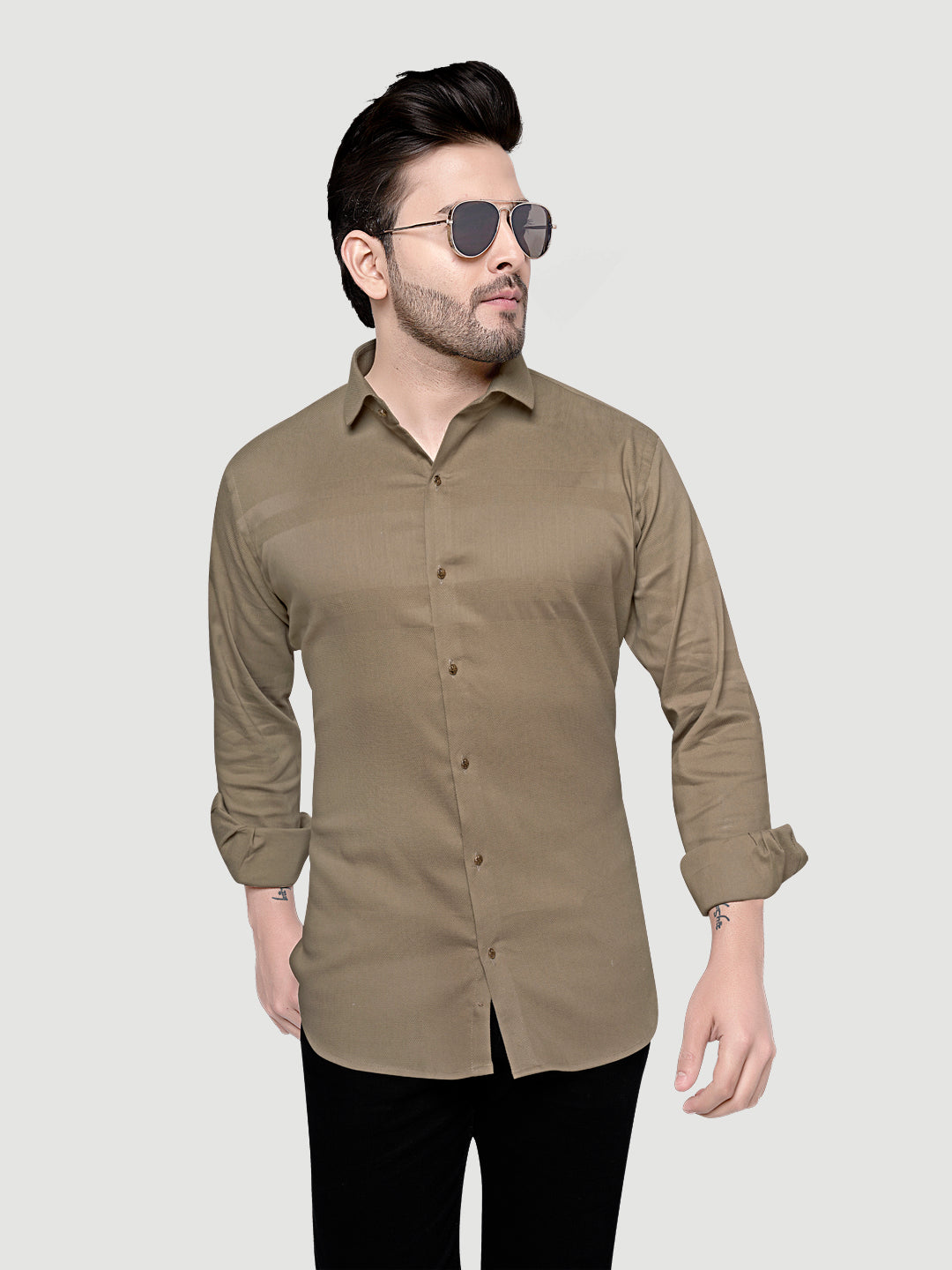 Black and White Men's Designer Shirt with Collar Accessory & Broach 2