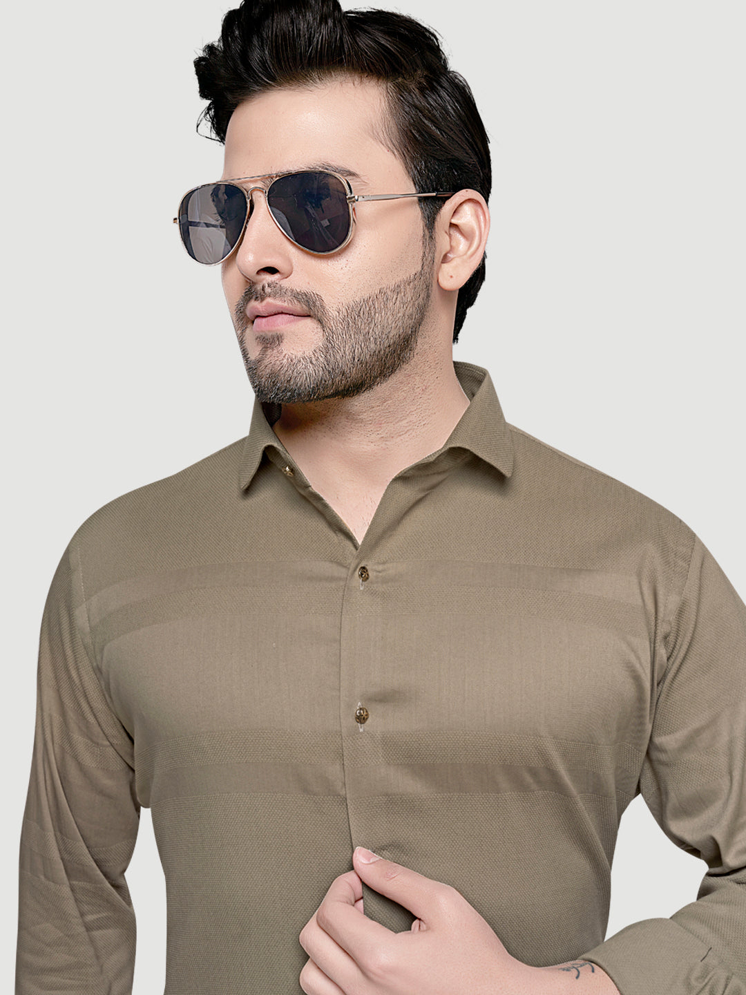 Black and White Men's Designer Shirt with Collar Accessory & Broach 2