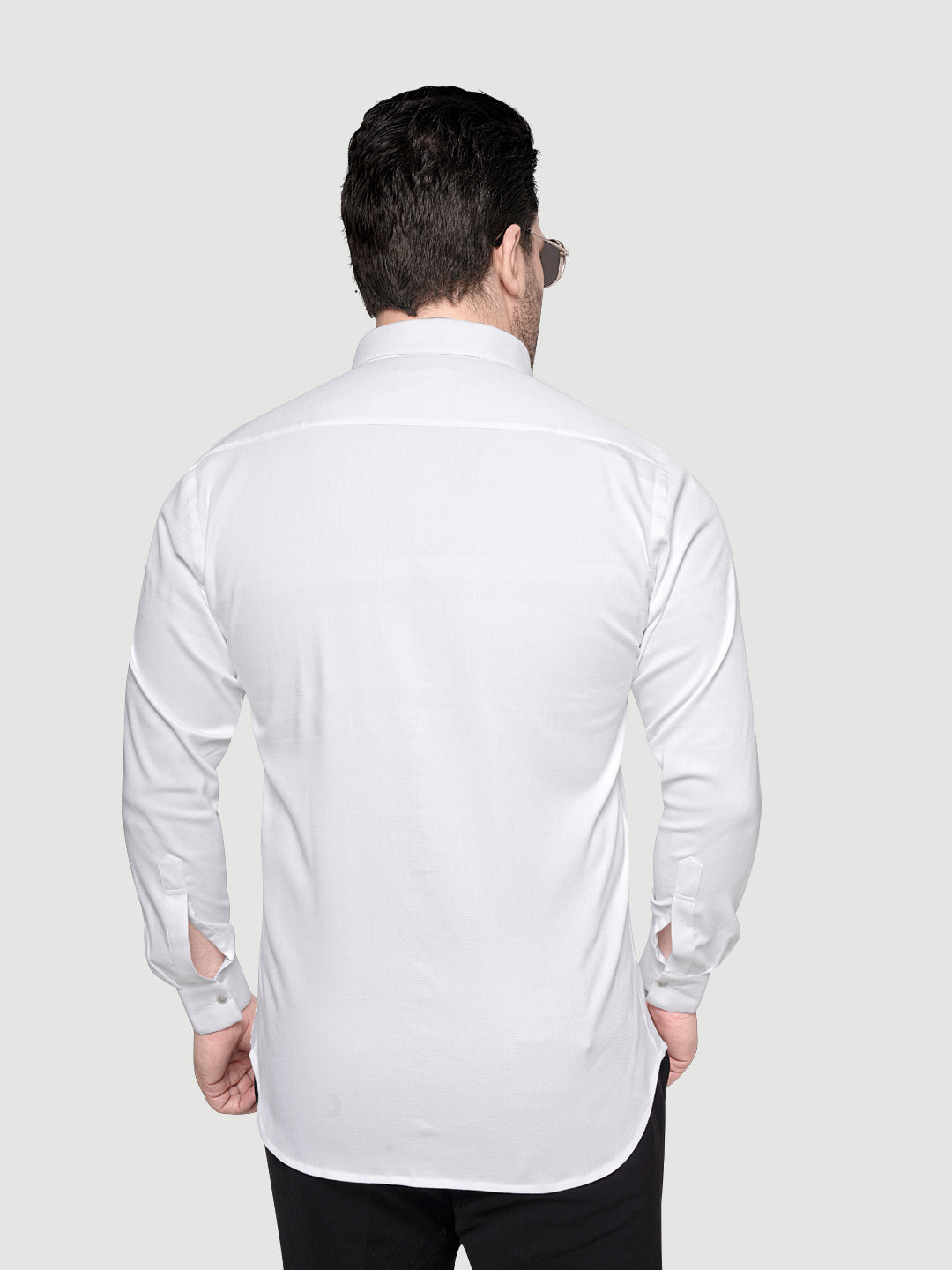 Black and White Men's Designer Shirt with Collar Accessory & Broach White