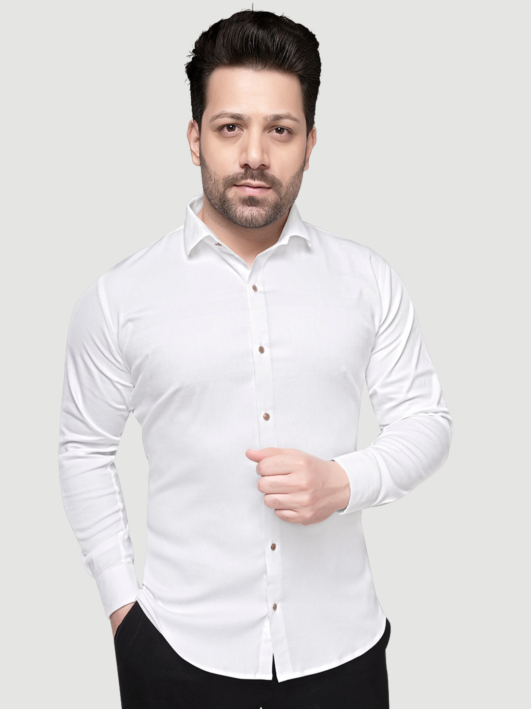 Black and White Men's Designer Shirt with Collar Accessory & Broach White