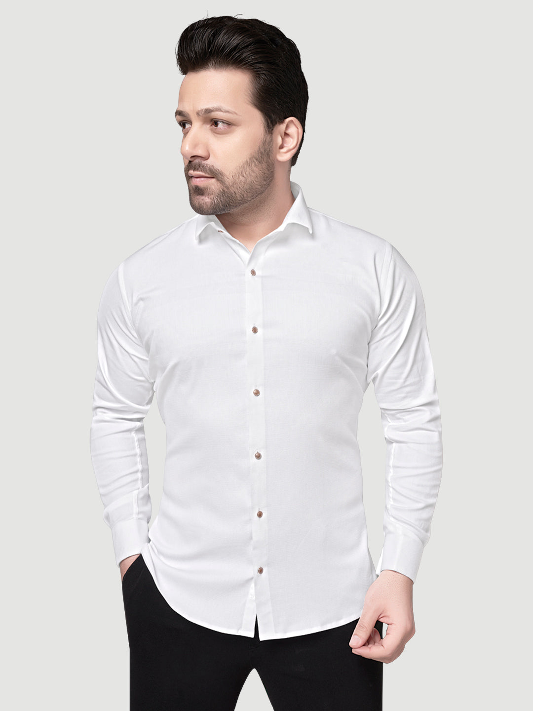 Black and White Men's Designer Shirt with Collar Accessory & Broach White