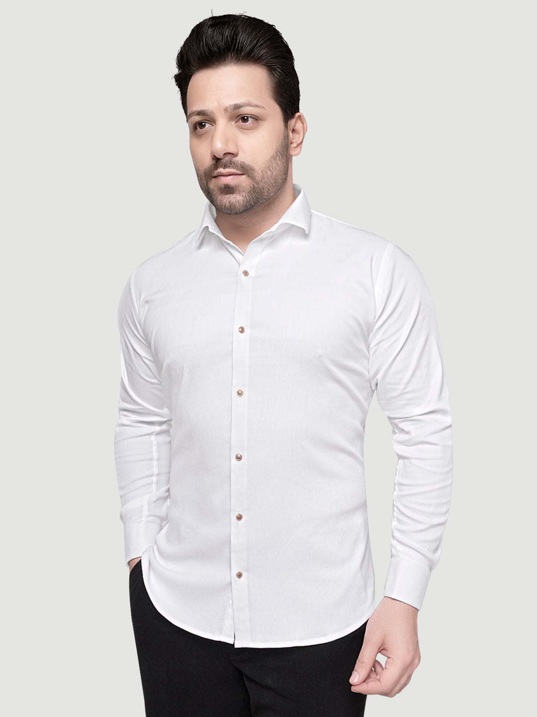 Black and White Men's Designer Shirt with Collar Accessory & Broach White