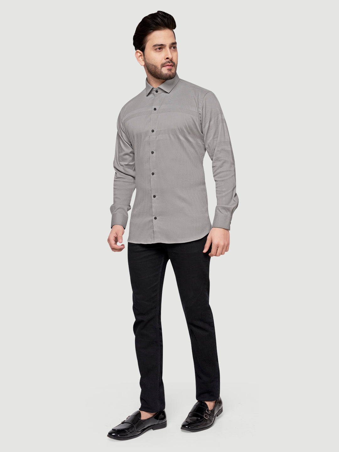 Black and White Men's Designer Shirt with Collar Accessory & Broach 3