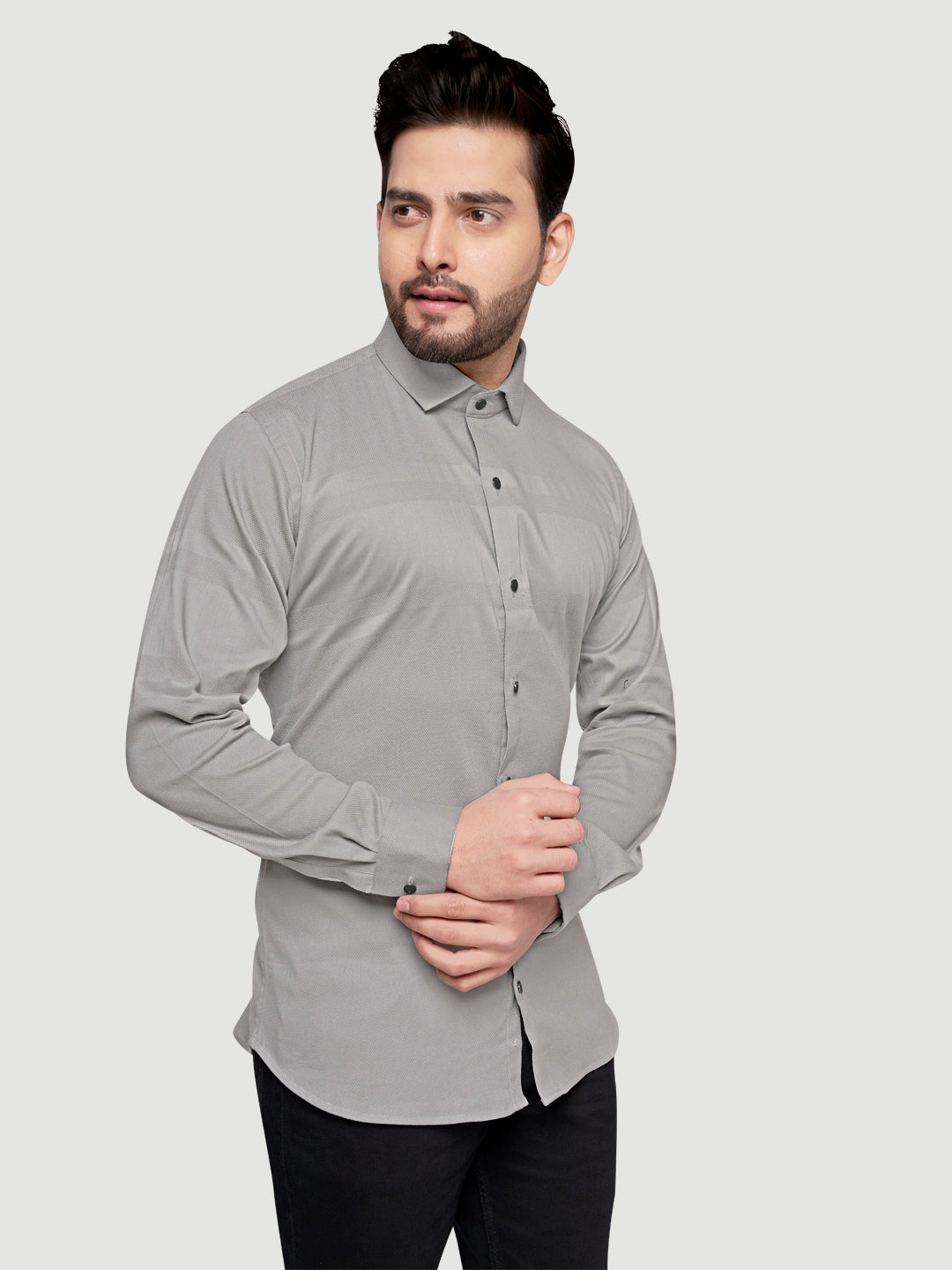 Black and White Men's Designer Shirt with Collar Accessory & Broach 3