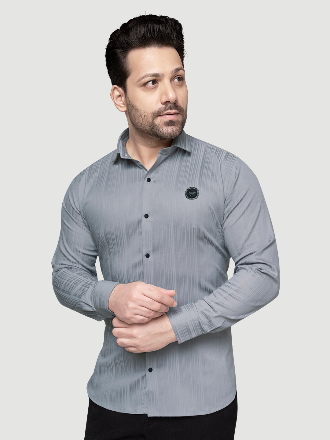 Black and White Shirts Men's Designer Shirt with Broach-1