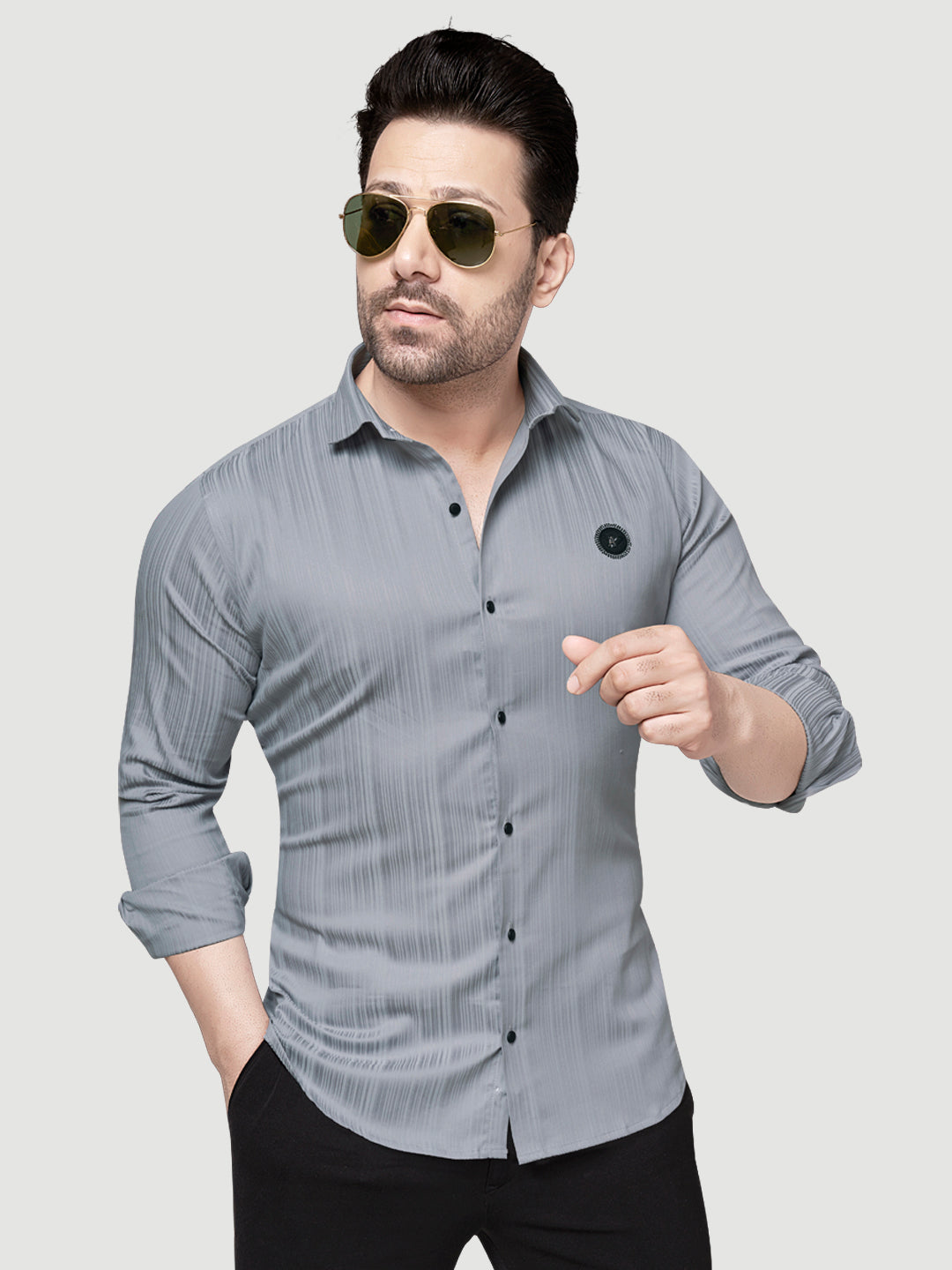 Black and White Shirts Men's Designer Shirt with Broach-1