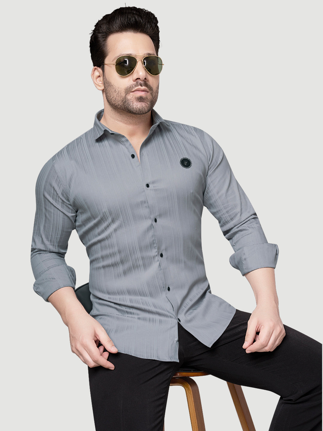 Black and White Shirts Men's Designer Shirt with Broach-1