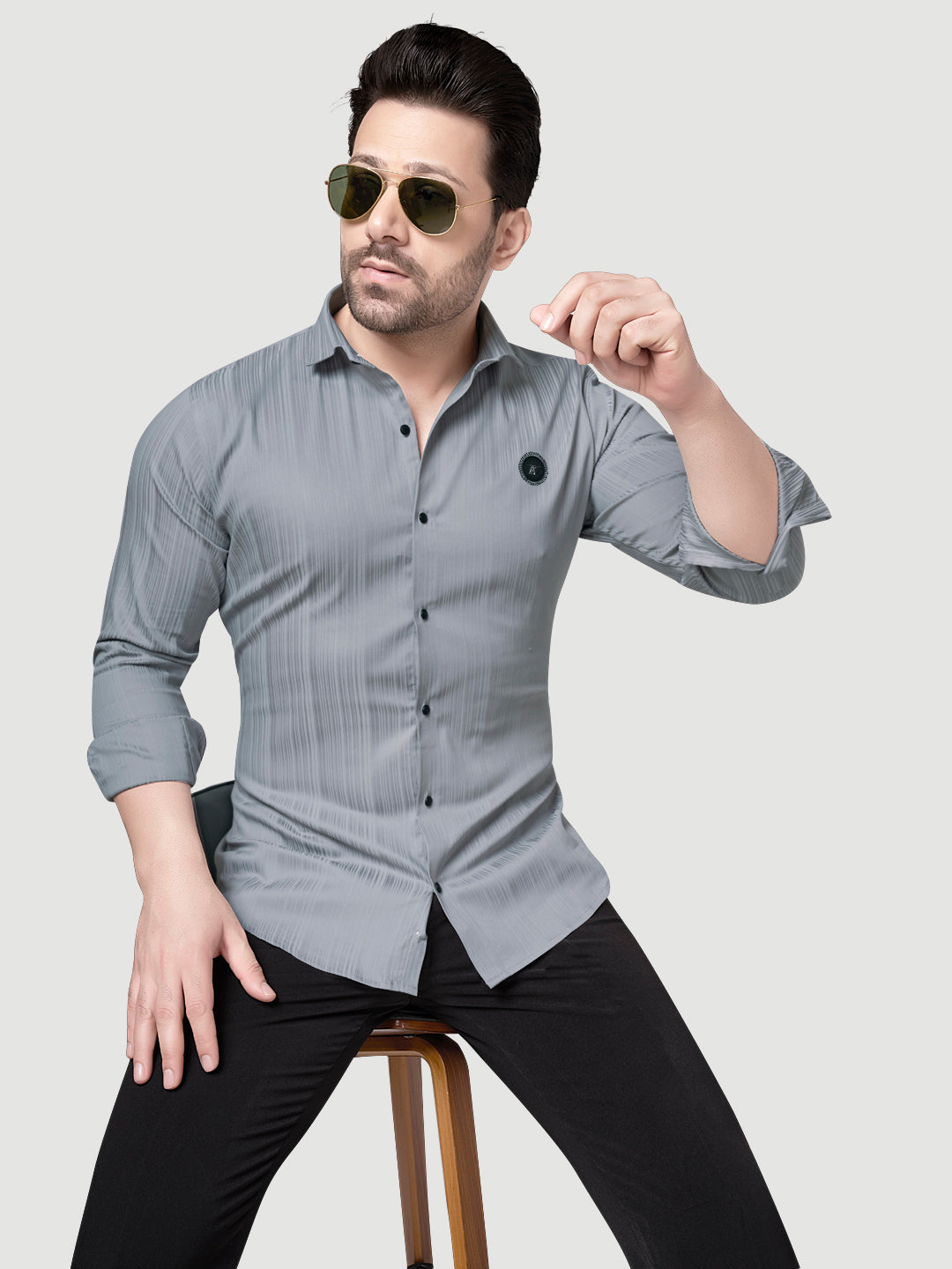 Black and White Shirts Men's Designer Shirt with Broach-1