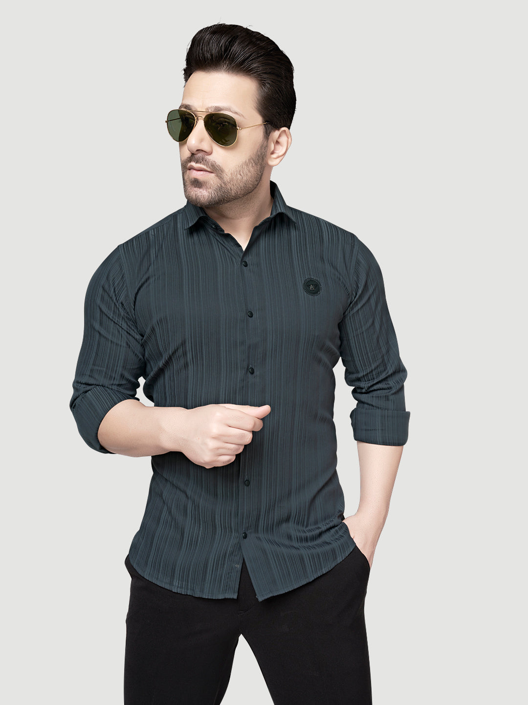 Black and White Shirts Men's Designer Shirt with Broach-3