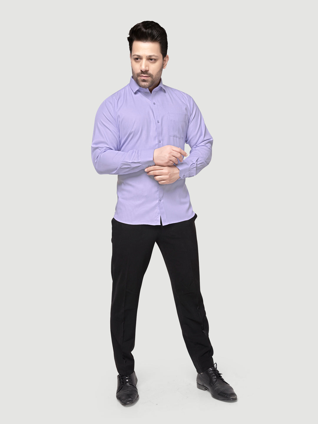 Black and White Shirts Men's Formal Dobby Shirt-2